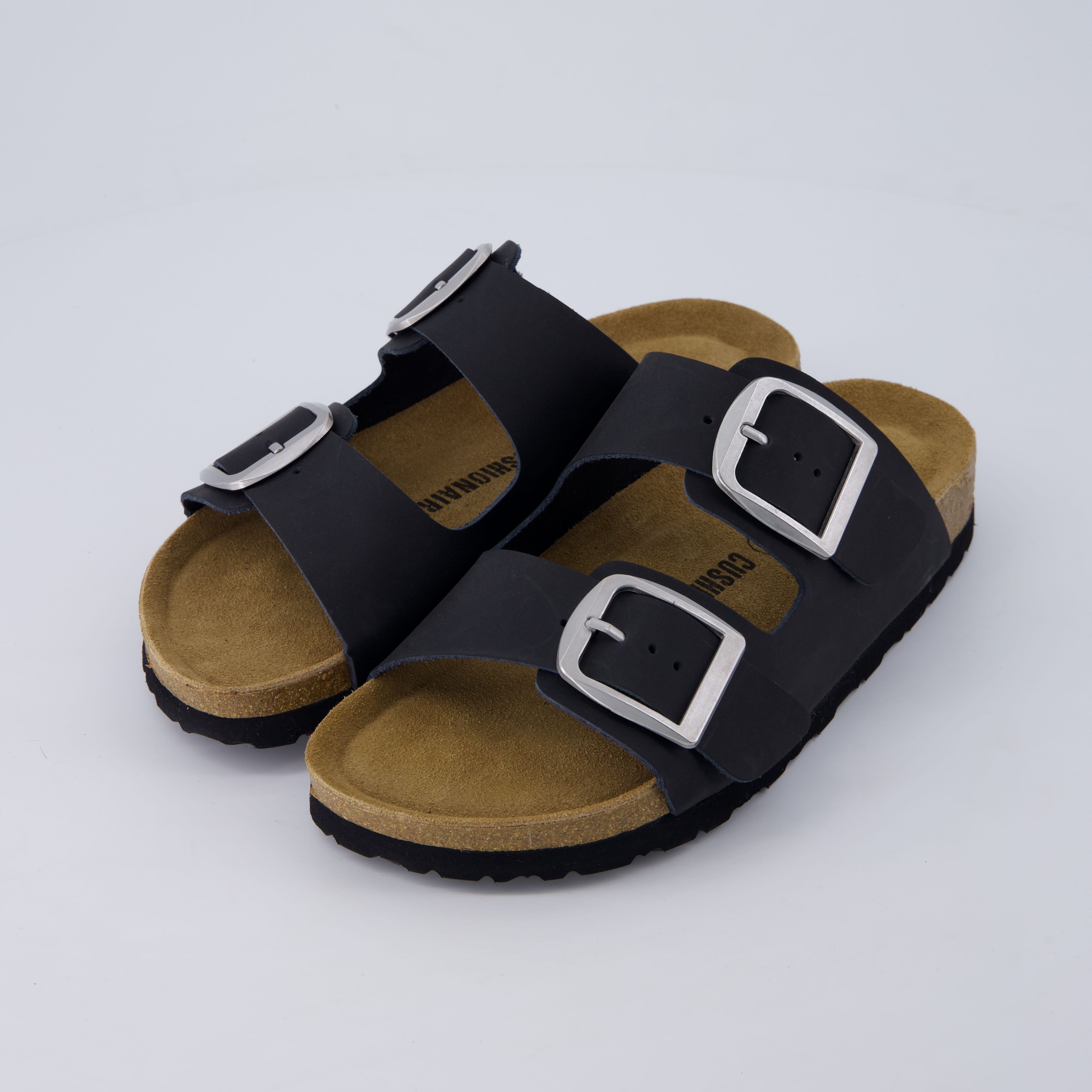 Laz Genuine Suede Slides Black