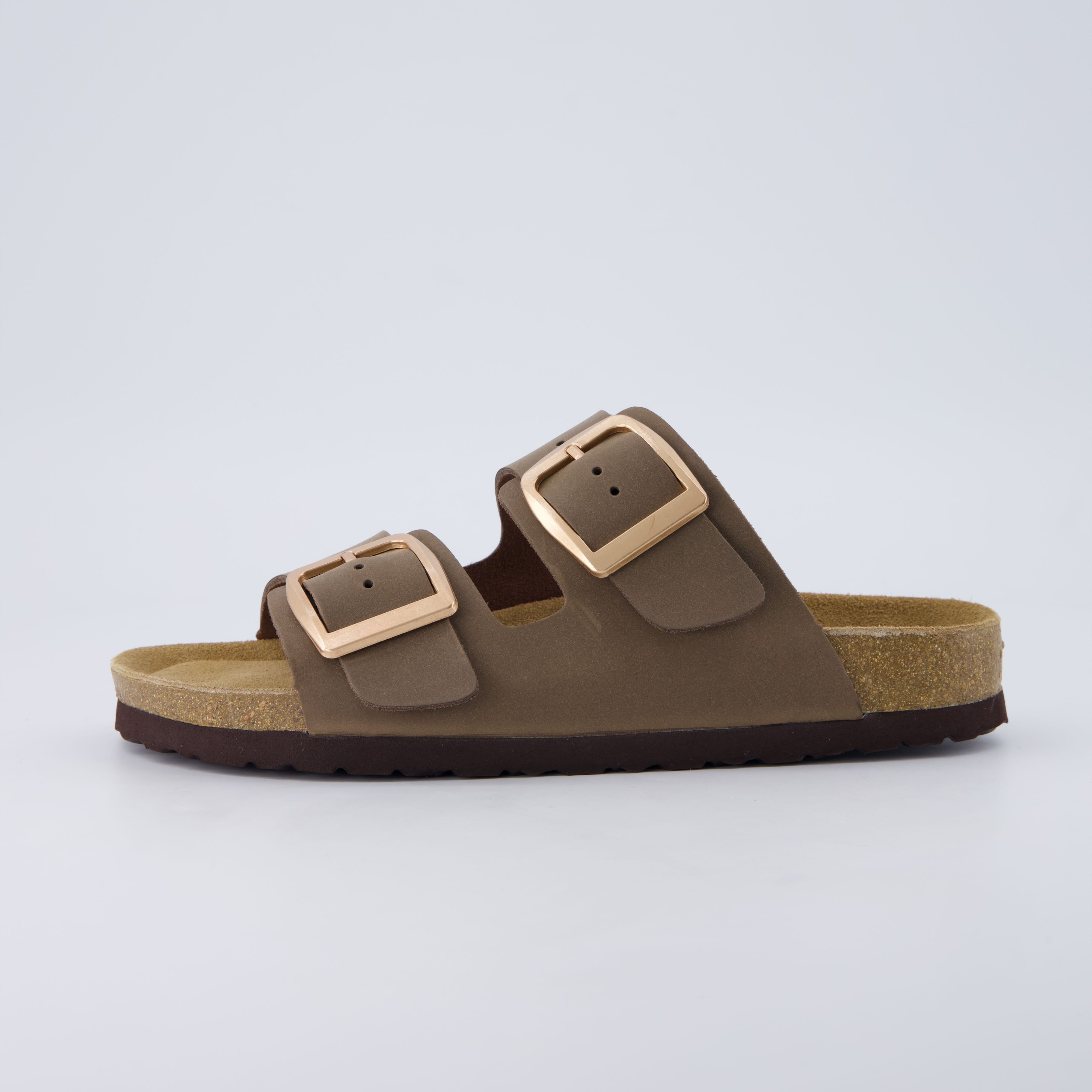 Laz Genuine Suede Slides Brown