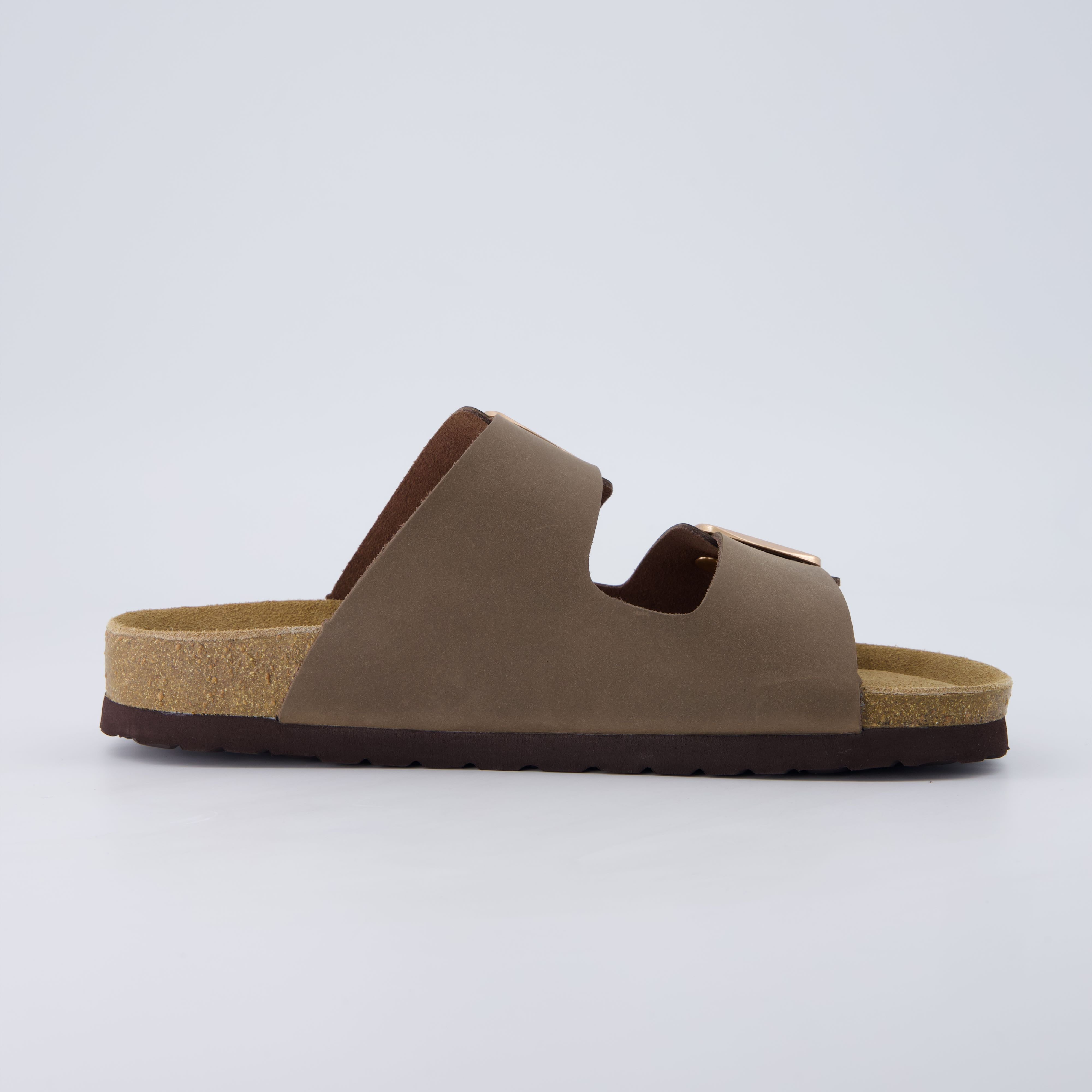 Laz Genuine Suede Slides Brown