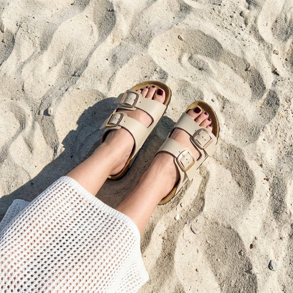 Laz Genuine Suede Slides Stone