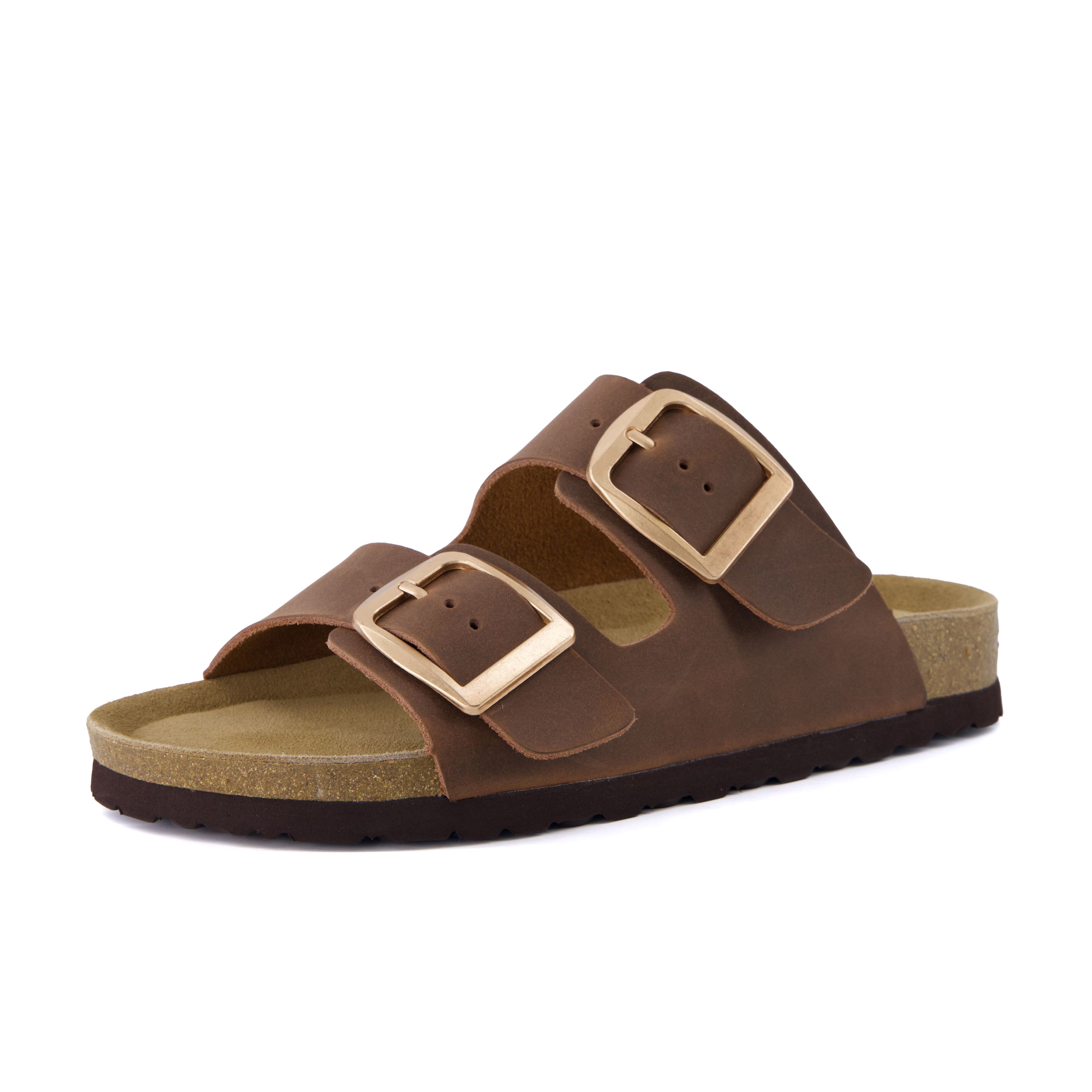 Laz Genuine Suede Slides Tobacco