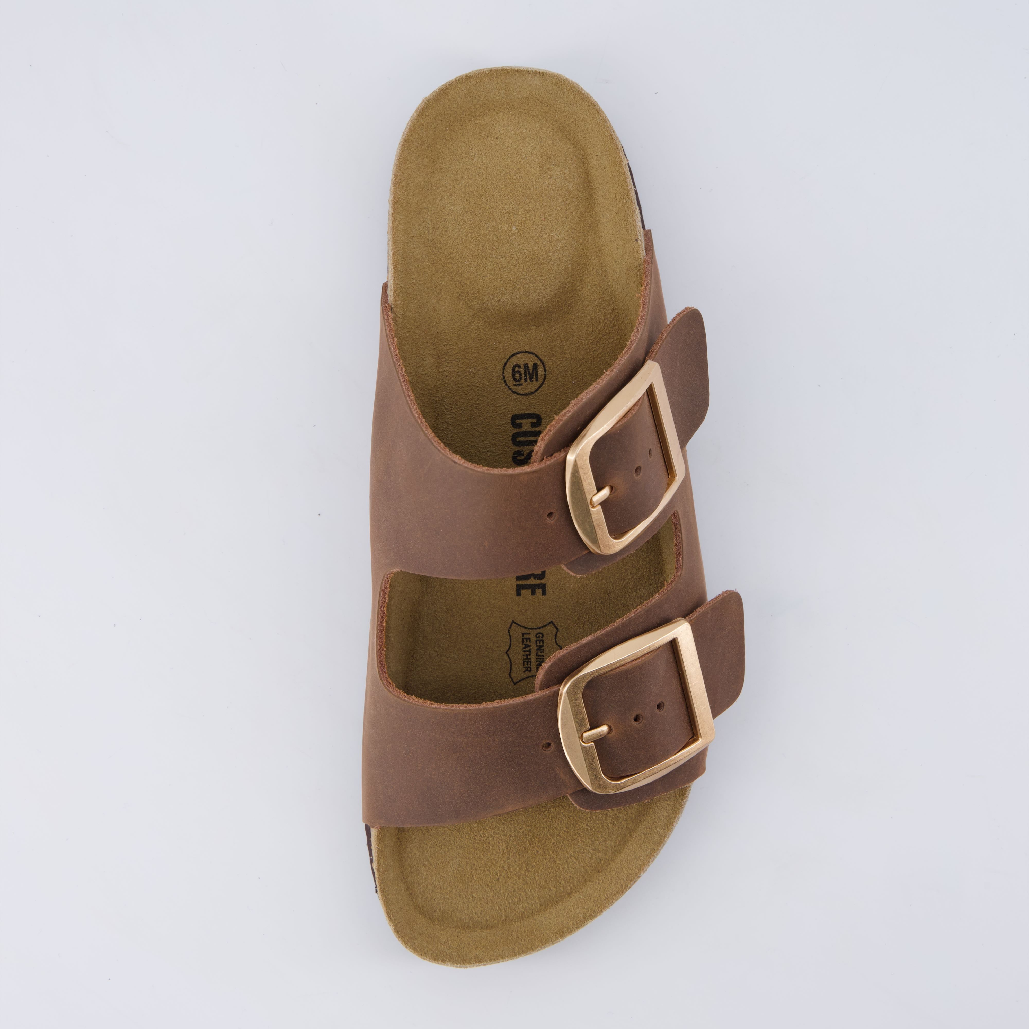 Laz Genuine Suede Slides Tobacco