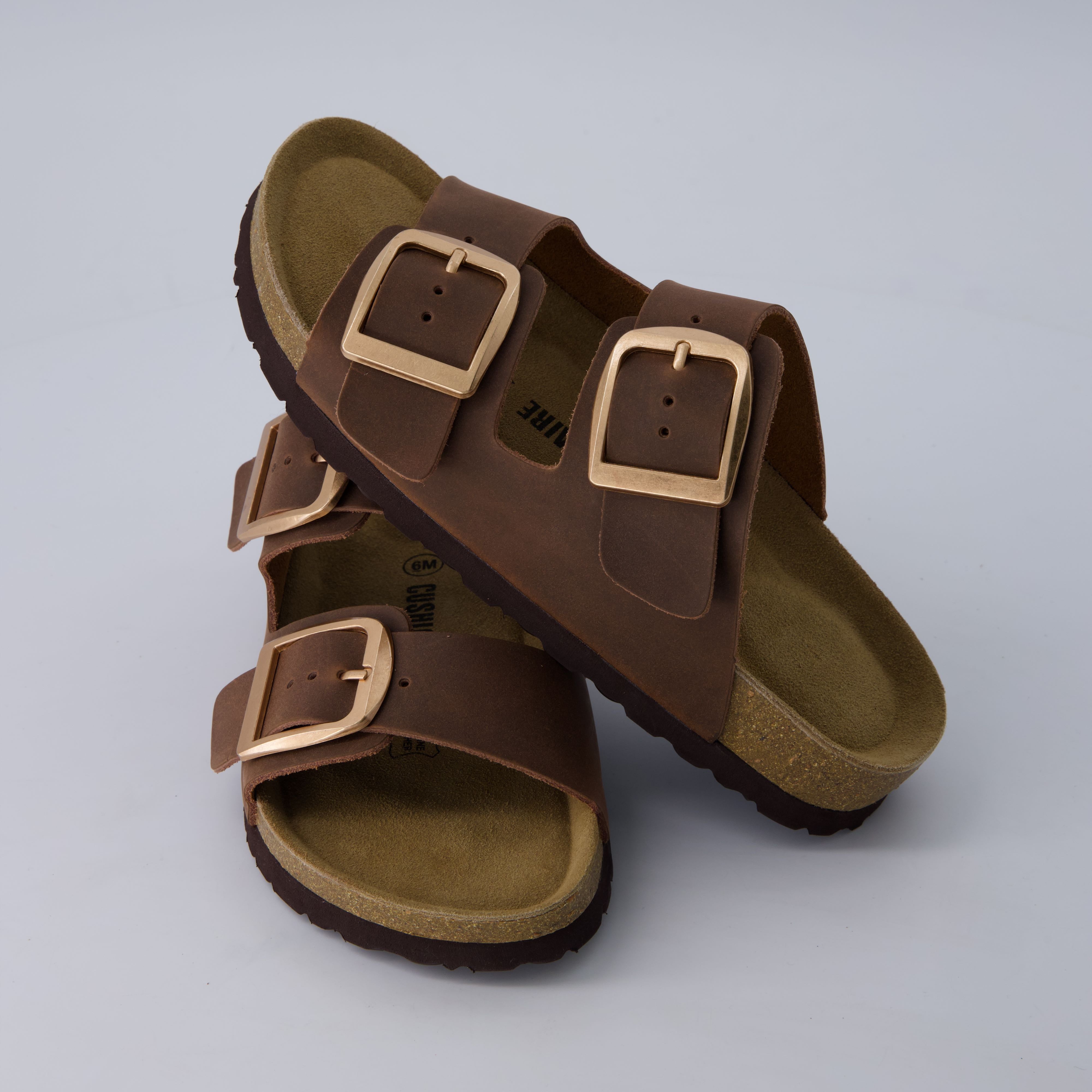 Laz Genuine Suede Slides Tobacco