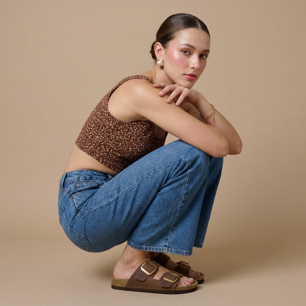 Laz Genuine Suede Slides Tobacco