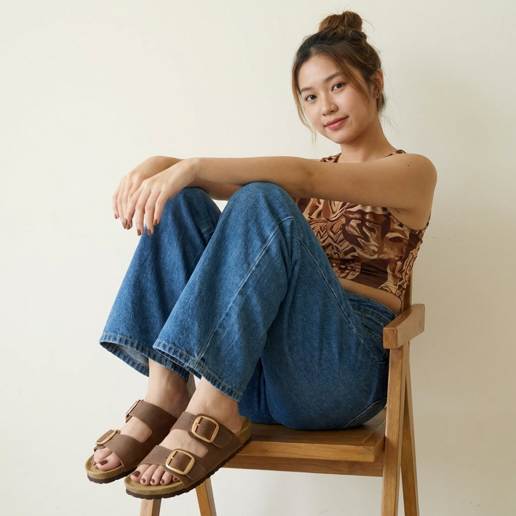 Laz Genuine Suede Slides Tobacco
