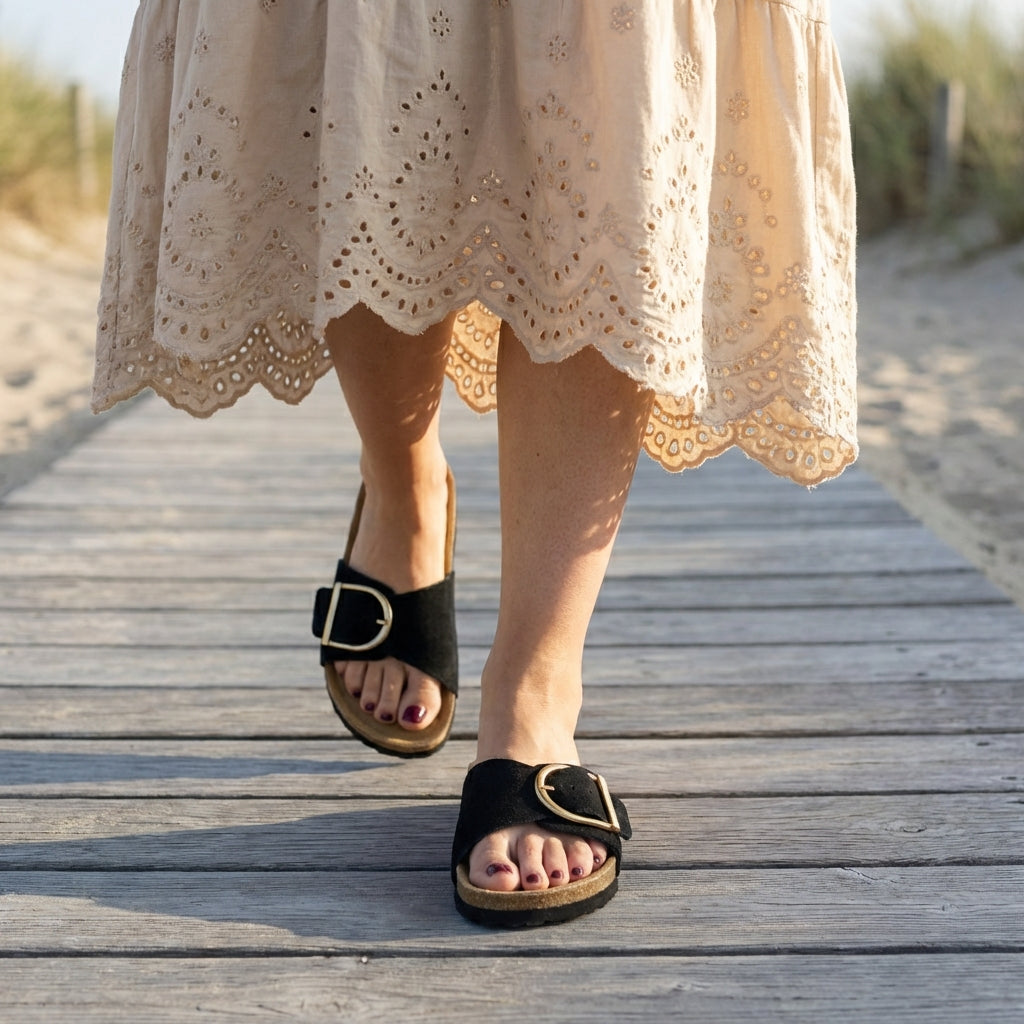 Cushionaire Leeds 100% Genuine Leather Suede Womens Sandals