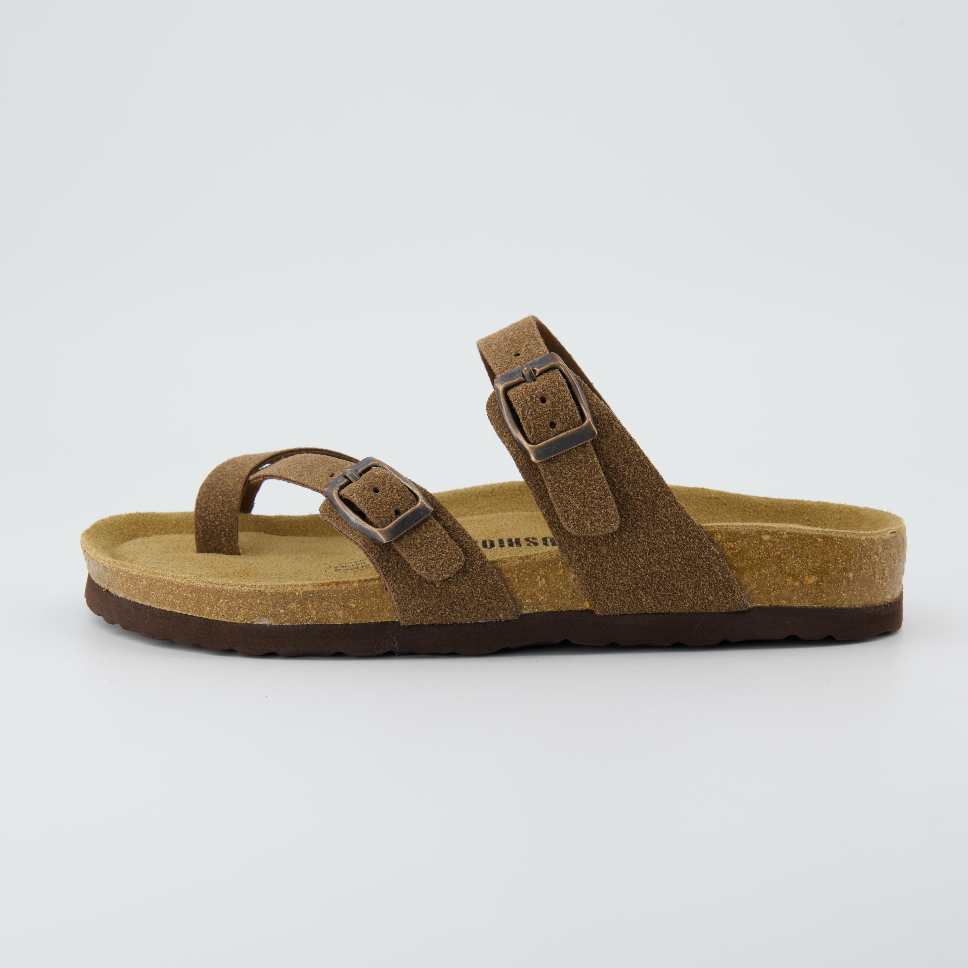 Luna Cork Footbed Sandal Suedes Brown Vegan Suede