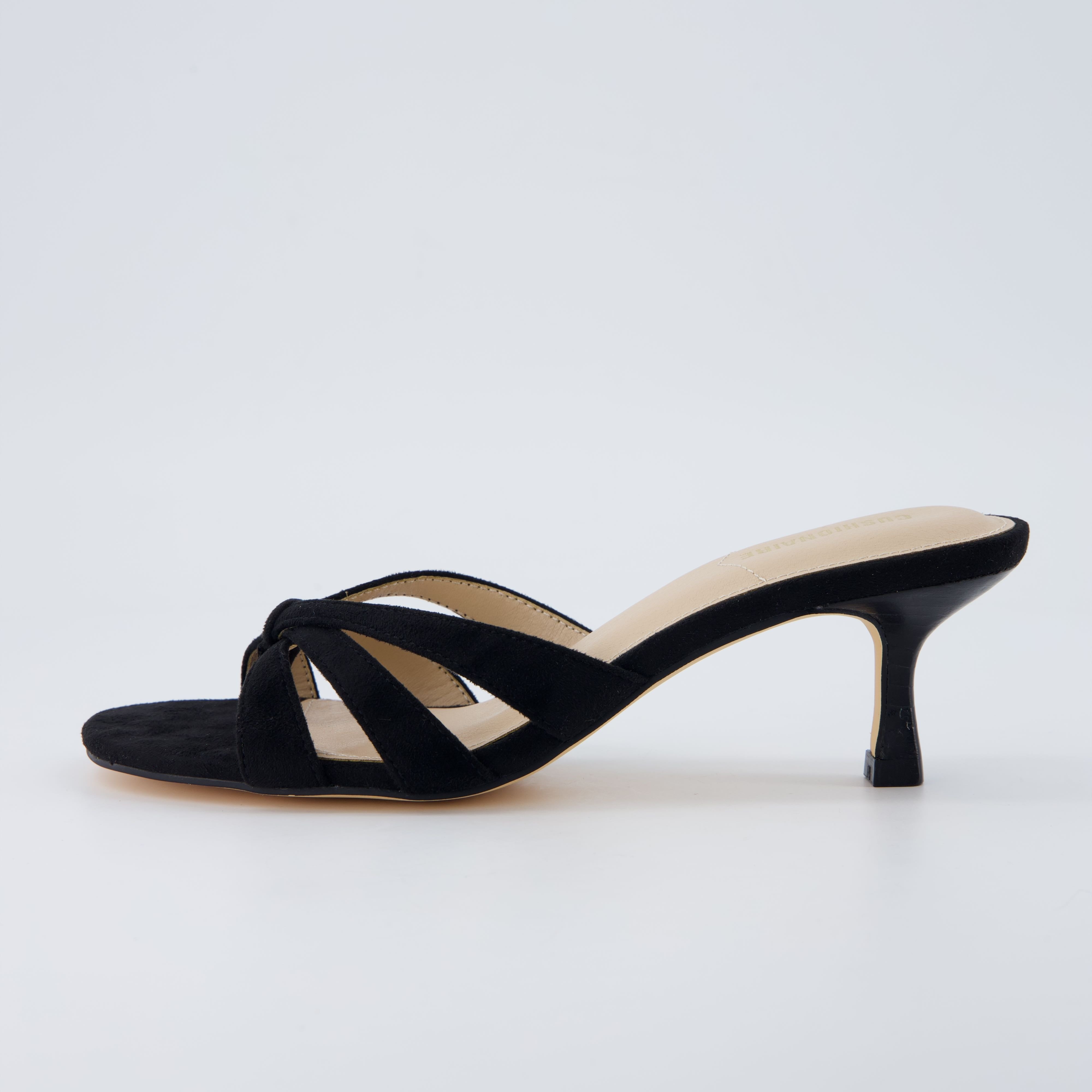 Malta Kitten Heel Sandals Black Microsuede