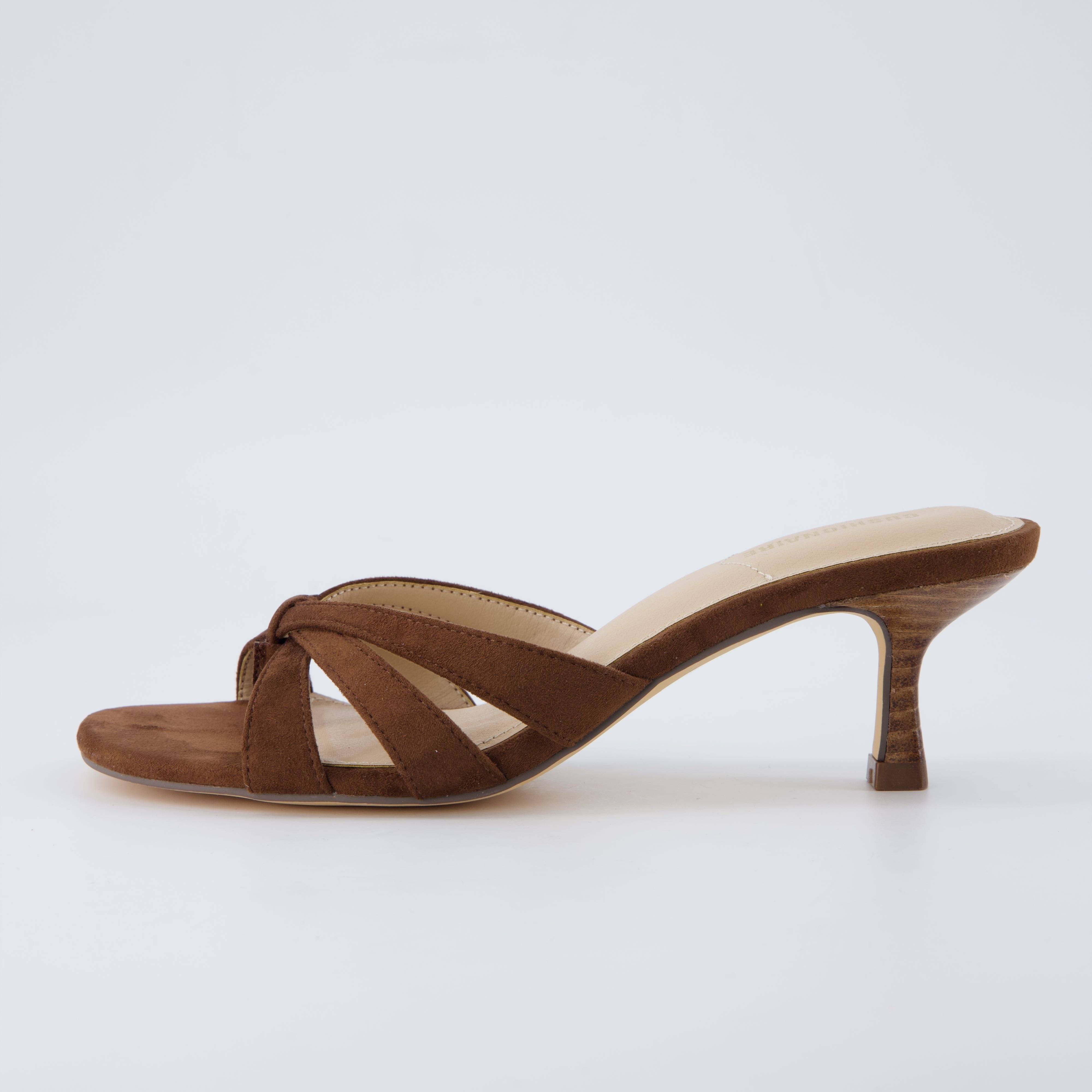 Malta Kitten Heel Sandals Chocolate Microsuede