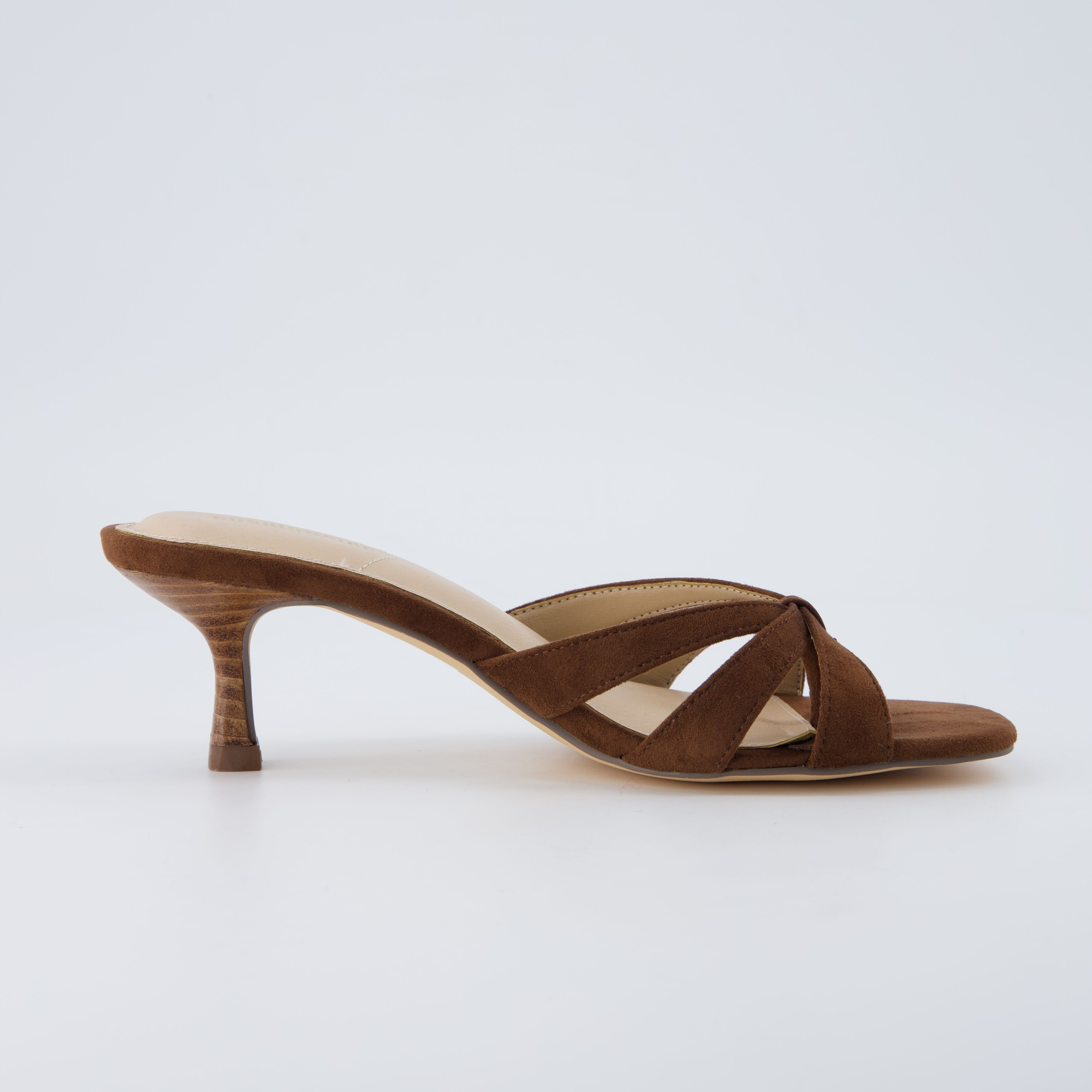 Malta Kitten Heel Sandals Chocolate Microsuede