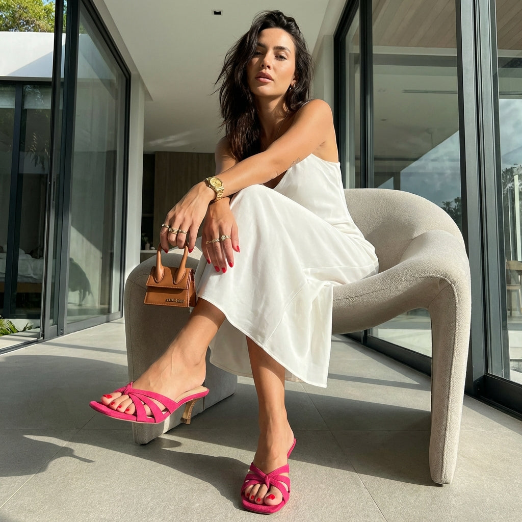 Malta Kitten Heel Sandals Fuchsia Microsuede