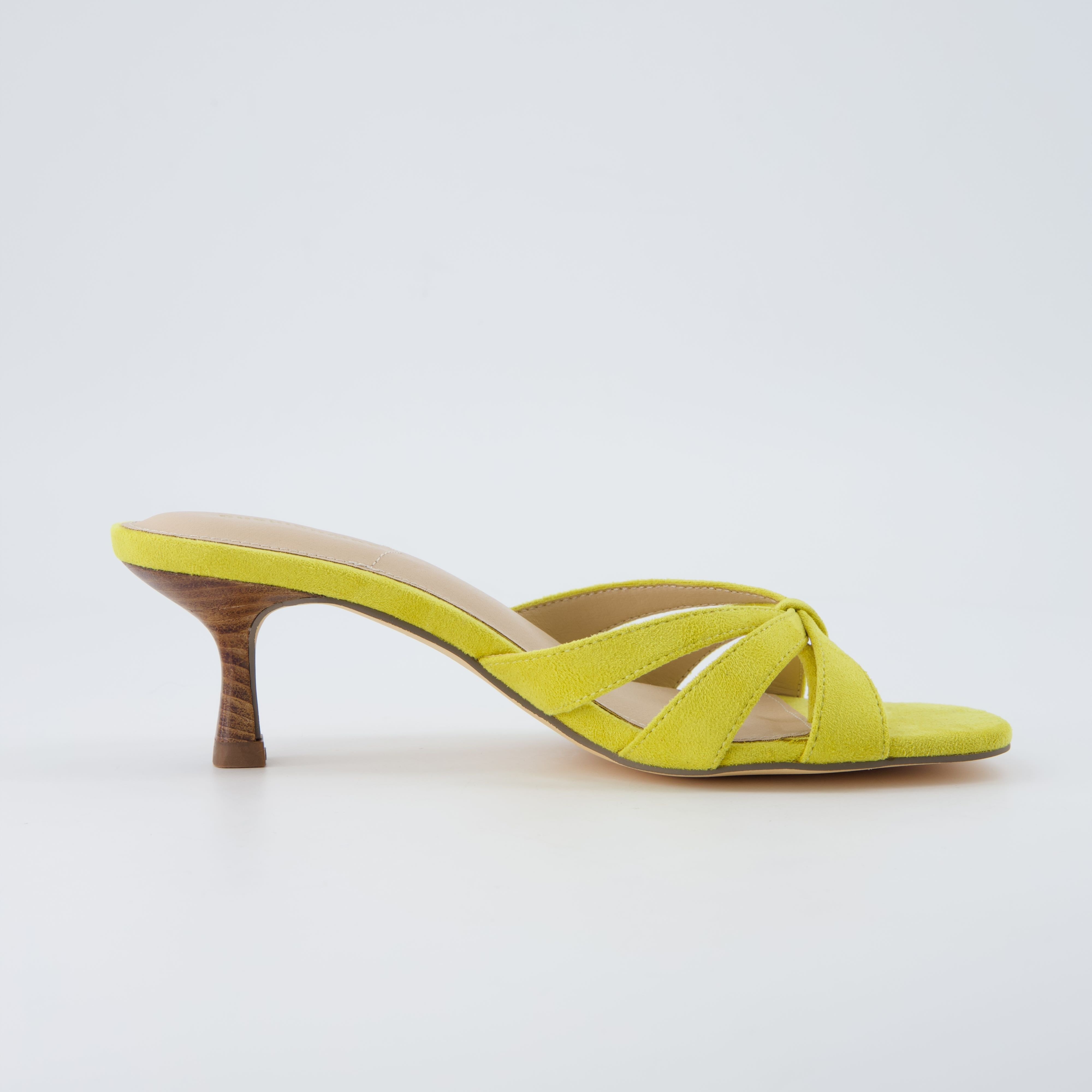 Malta Kitten Heel Sandals Yellow Microsuede