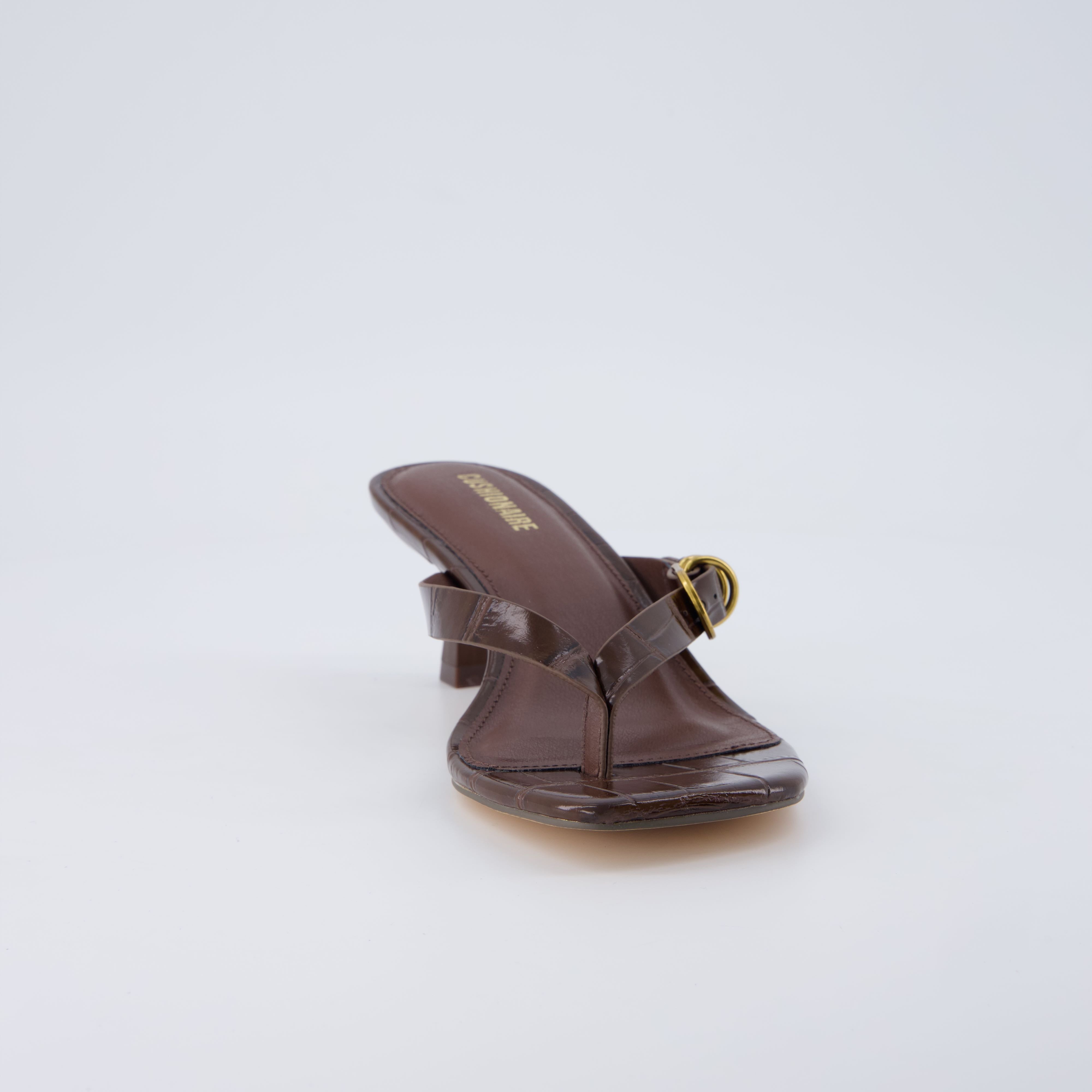 Marlin Low Kitten Heels Croco Chocolate