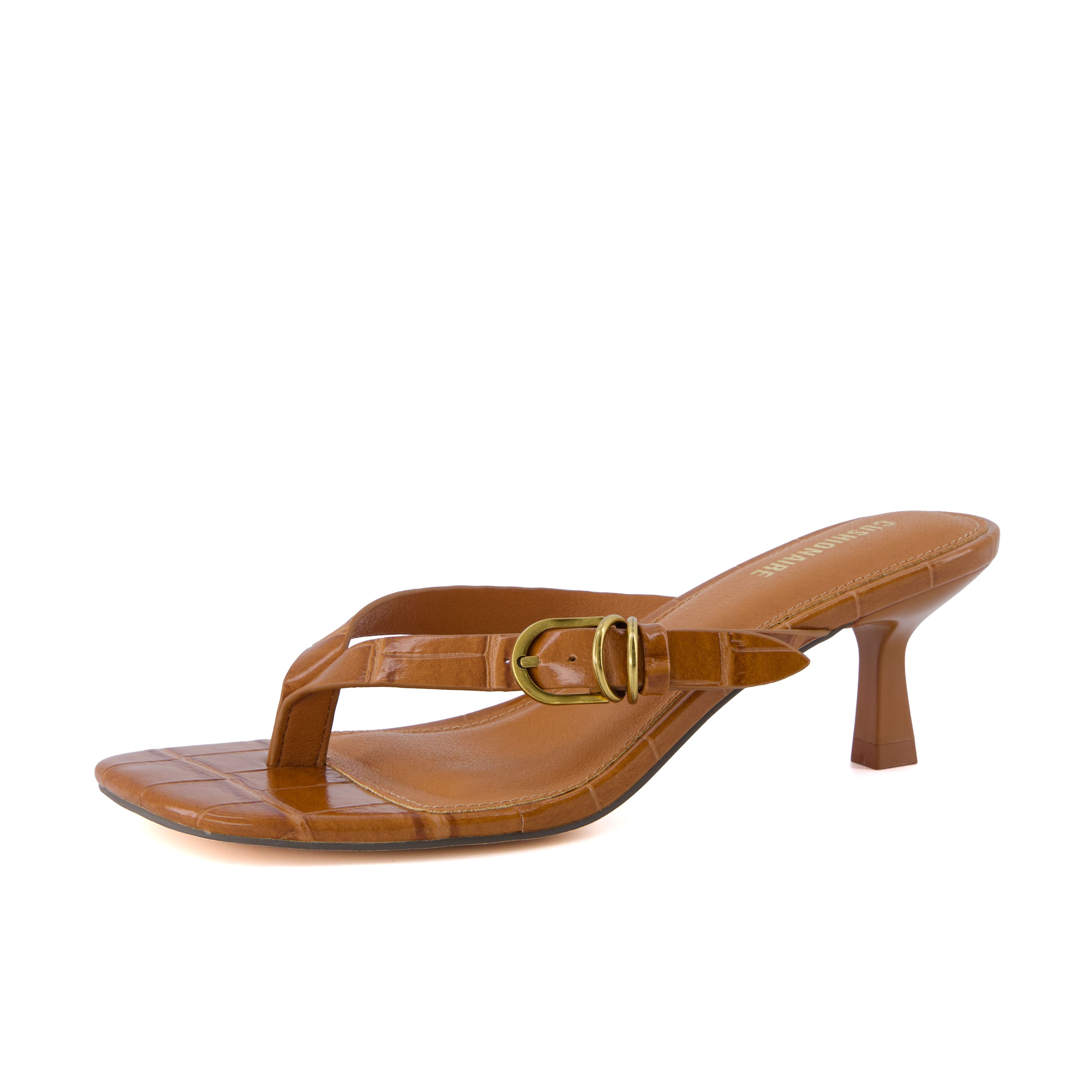 Marlin Low Kitten Heels Croco Whiskey