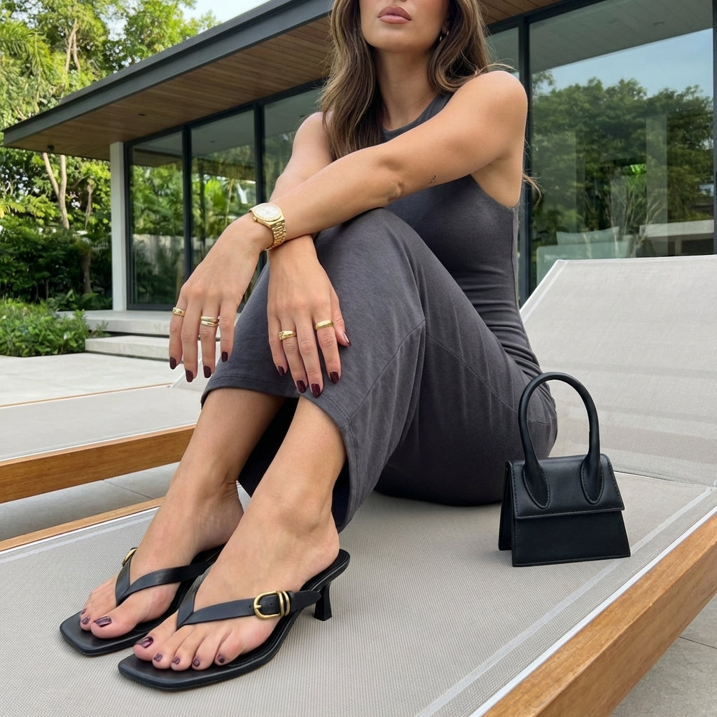Marlin Kitten Heel Sandals Black