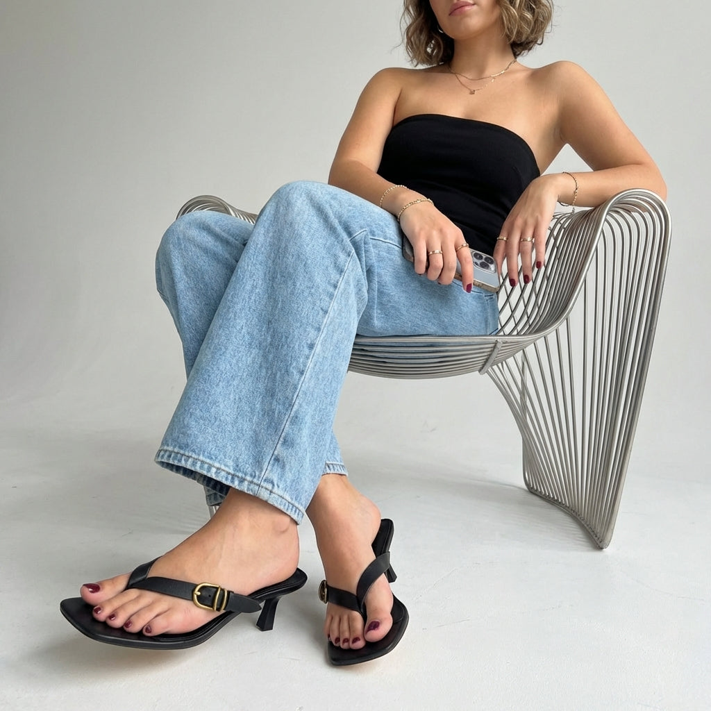 Marlin Kitten Heel Sandals Black