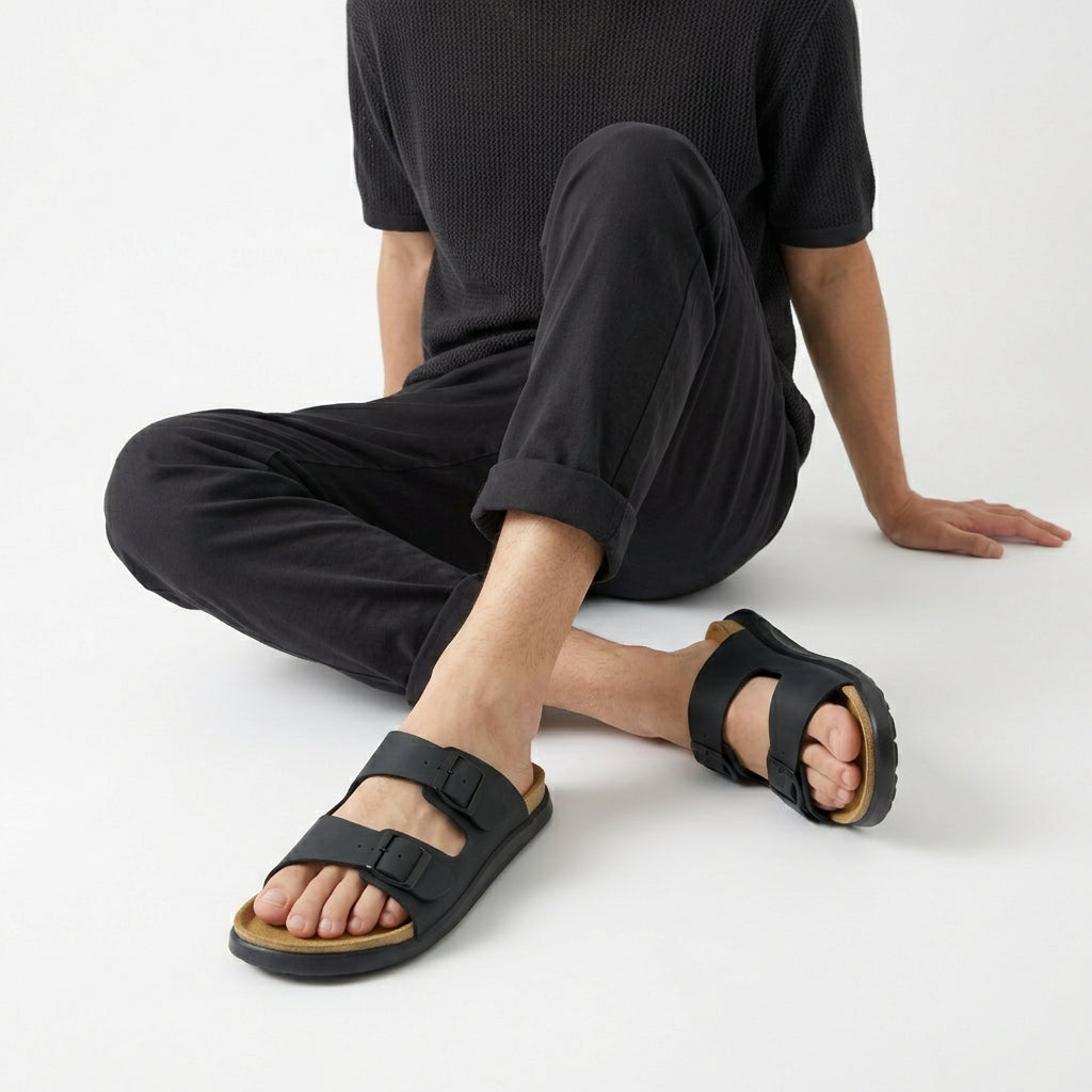 Mars Double Buckle Sandals Black Nubuck Medium