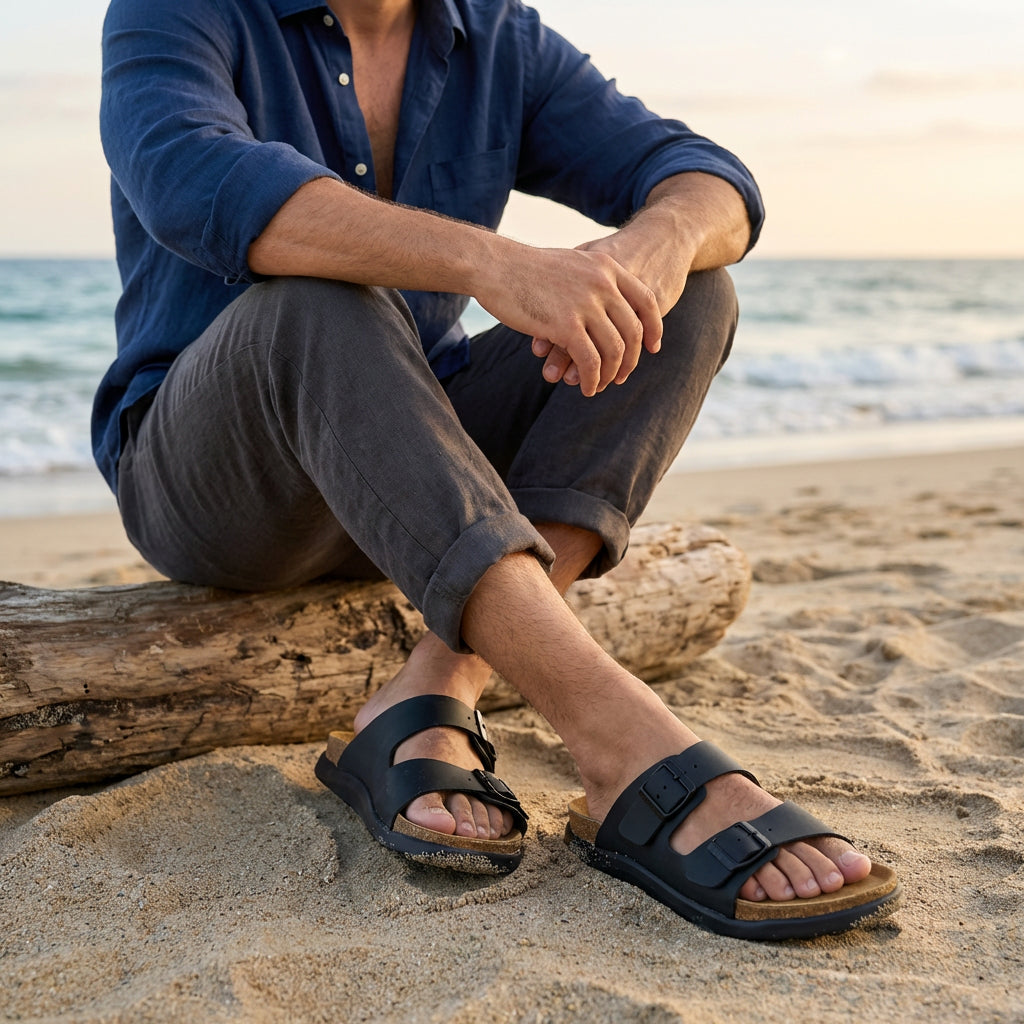 Mars Double Buckle Sandals Black Nubuck Medium