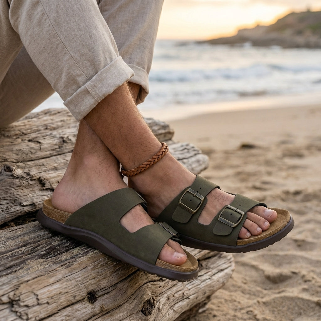 Mars Double Buckle Sandals Green Nubuck Medium