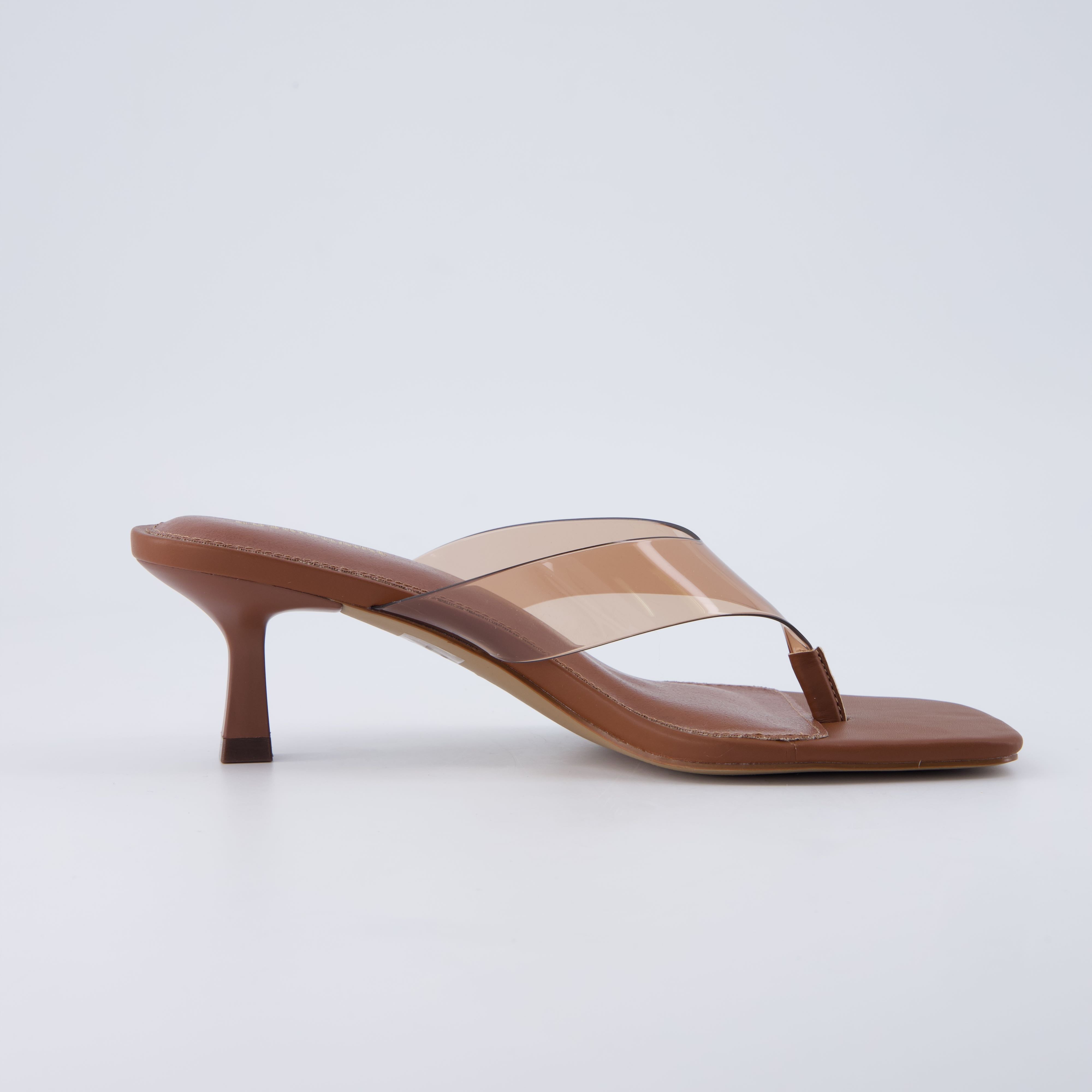 Mezzo Clear Strap Kitten Heels Whiskey