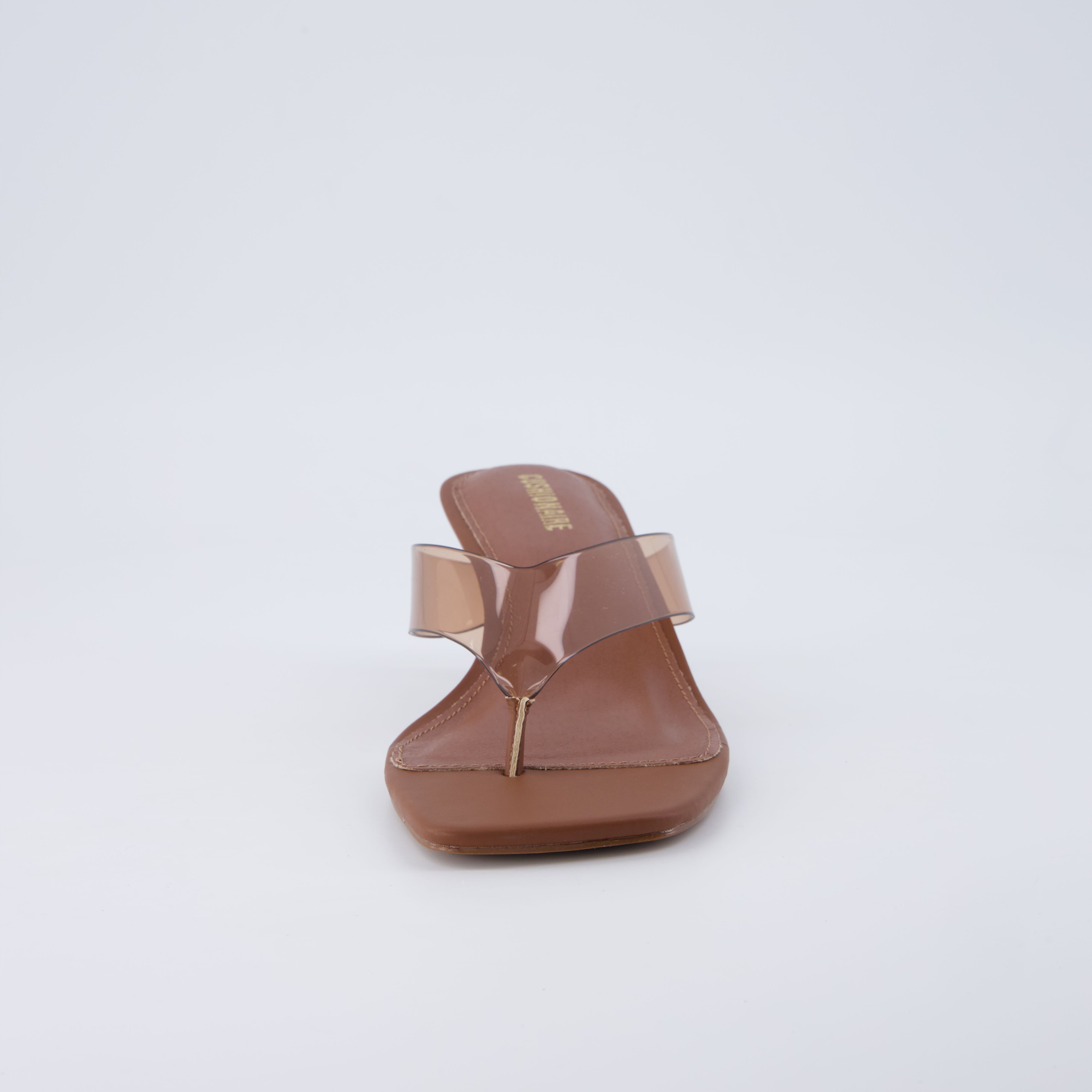 Mezzo Clear Strap Kitten Heels Whiskey