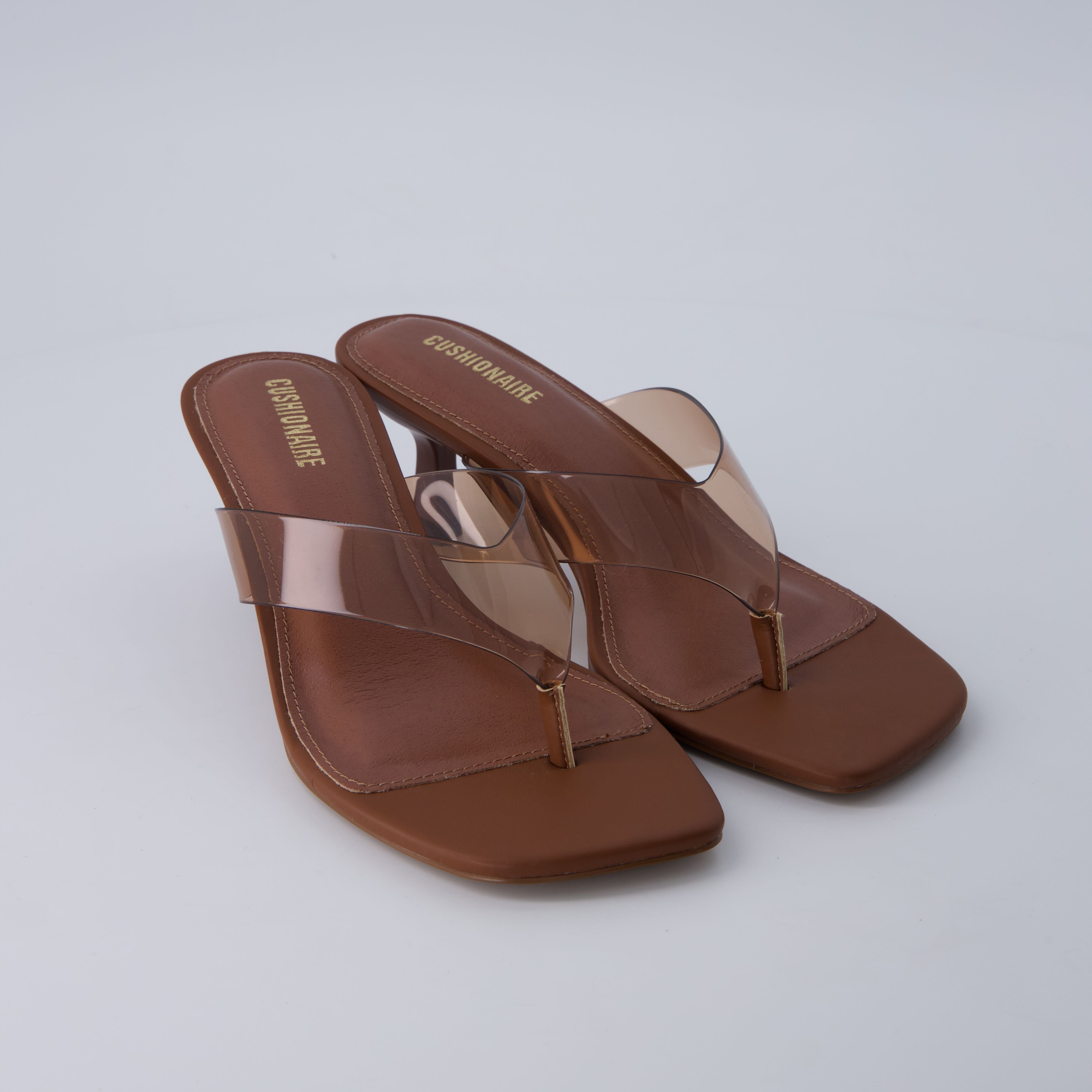 Mezzo Clear Strap Kitten Heels Whiskey