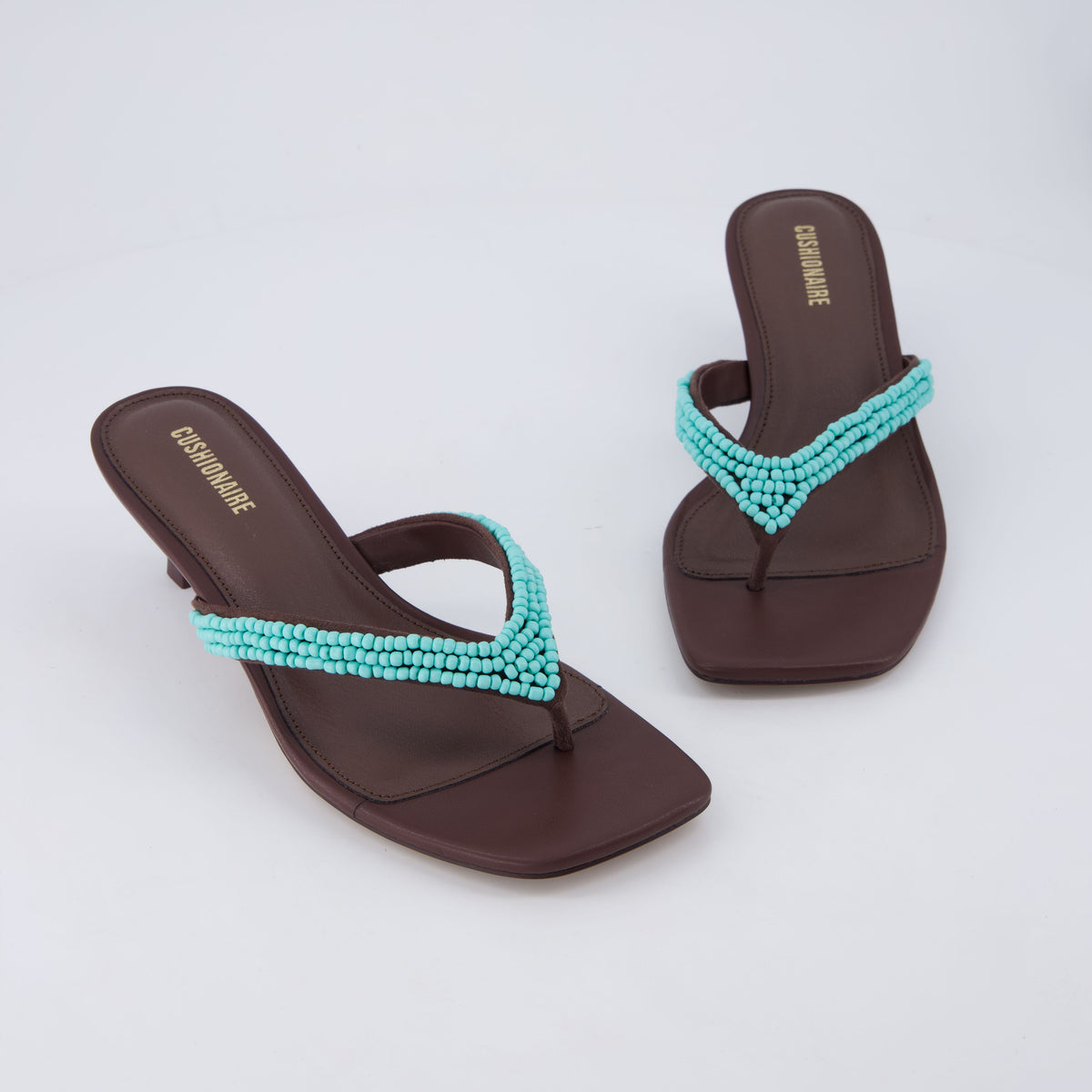 Mila Beaded Kitten Heels Turquoise Medium