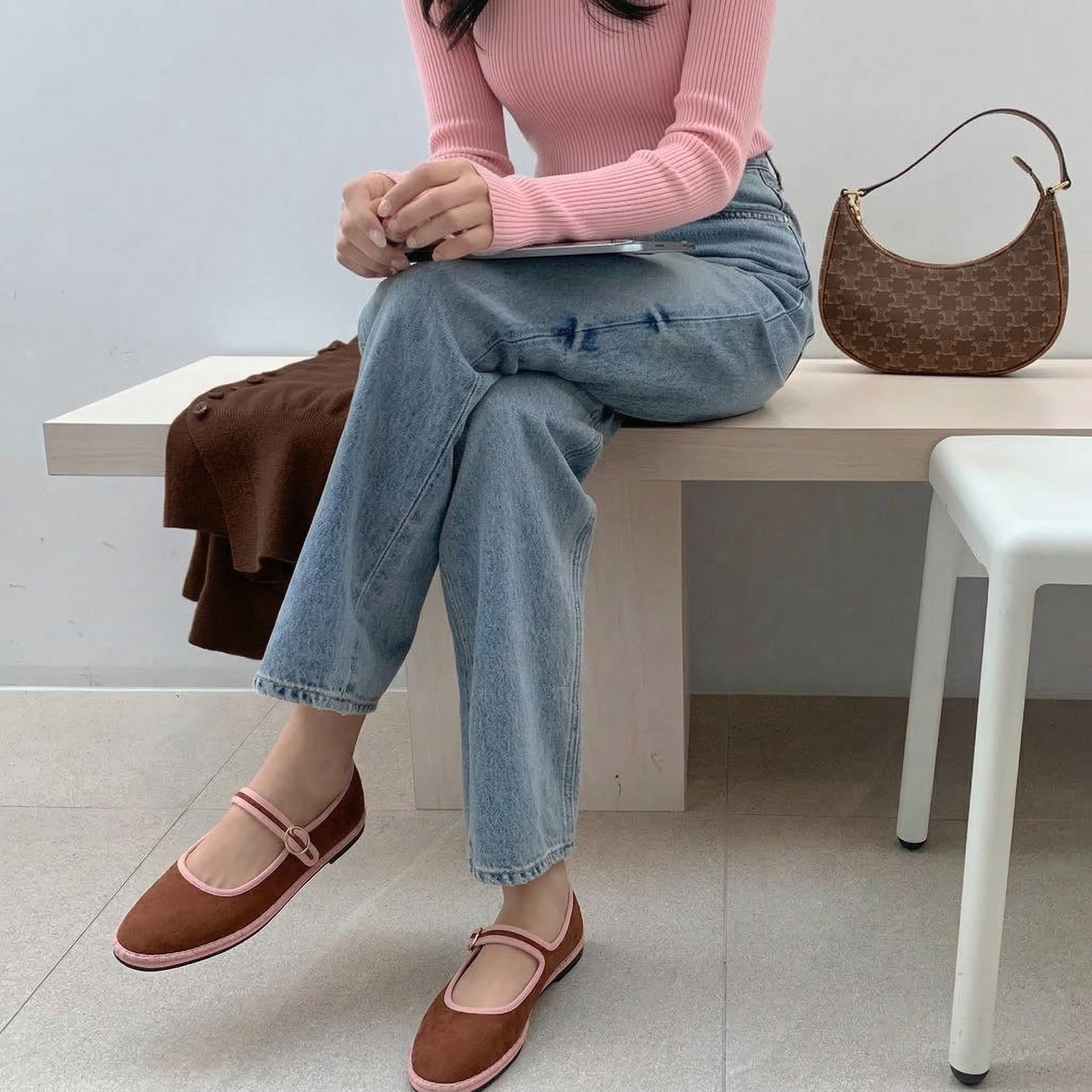 Missy Mary Jane Ballet Flats Brown Pink Fabric Medium