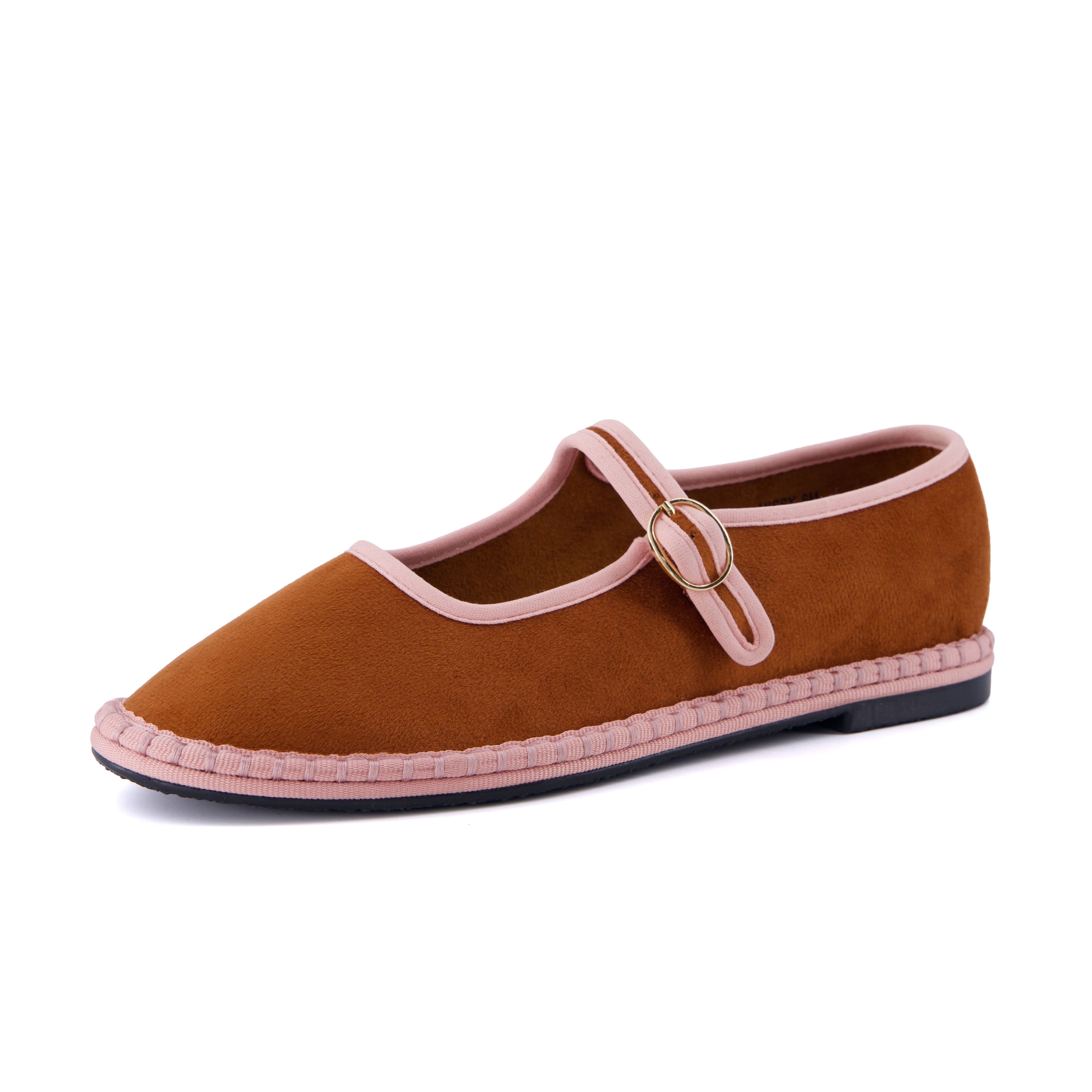 Missy Mary Jane Ballet Flats Brown Pink Fabric Medium