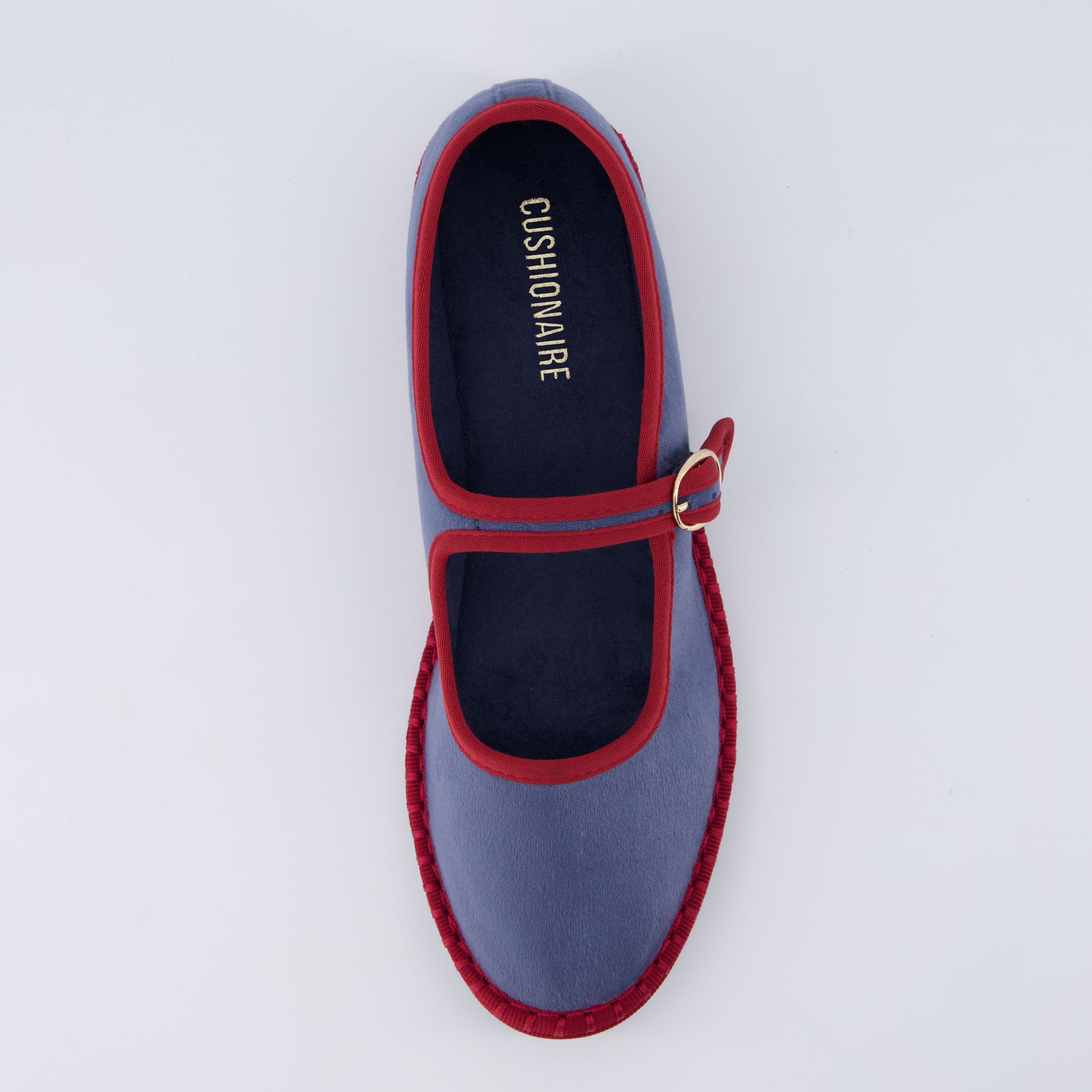 Missy Mary Jane Ballet Flats Dusty Blue Red Fabric Medium