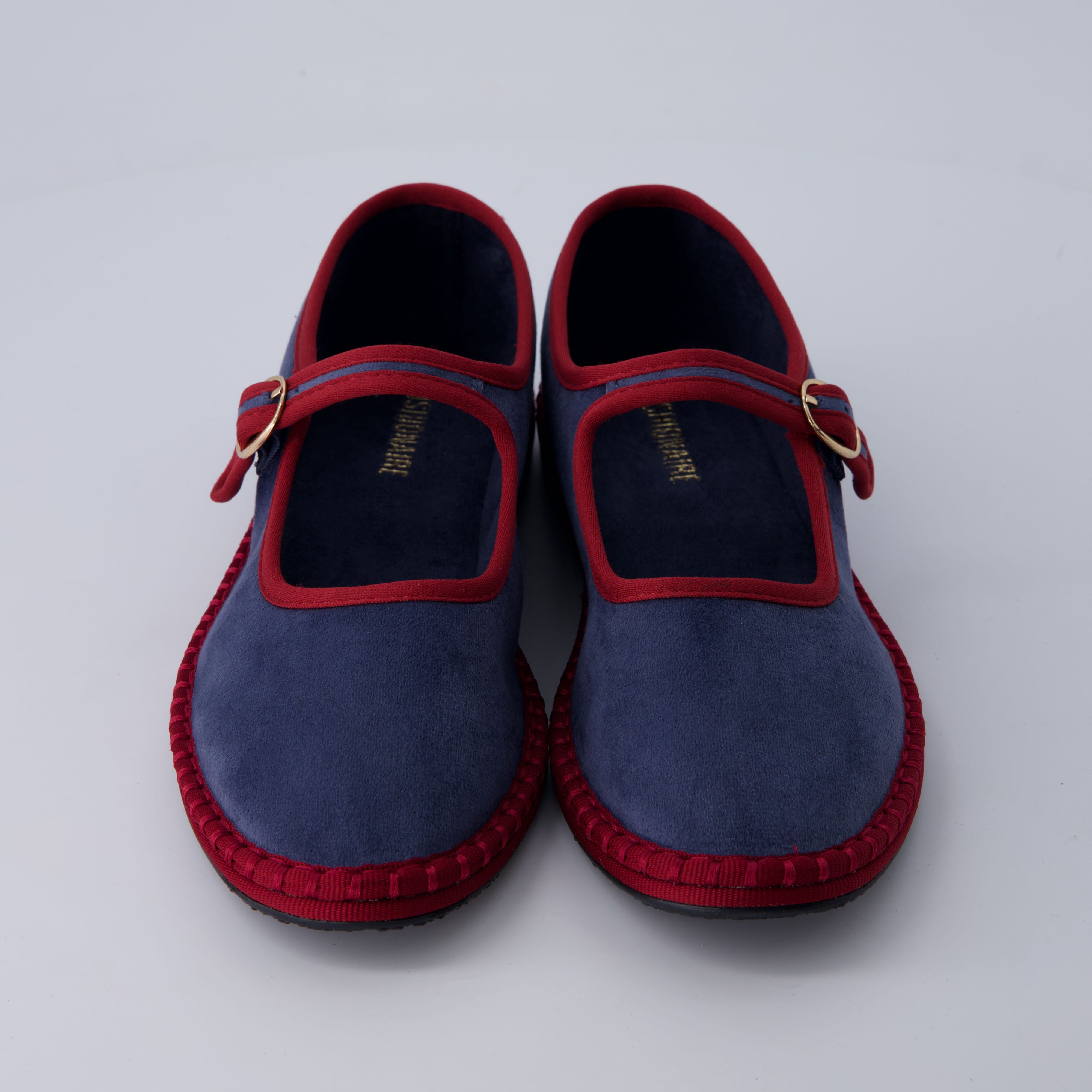 Missy Mary Jane Ballet Flats Dusty Blue Red Fabric Medium