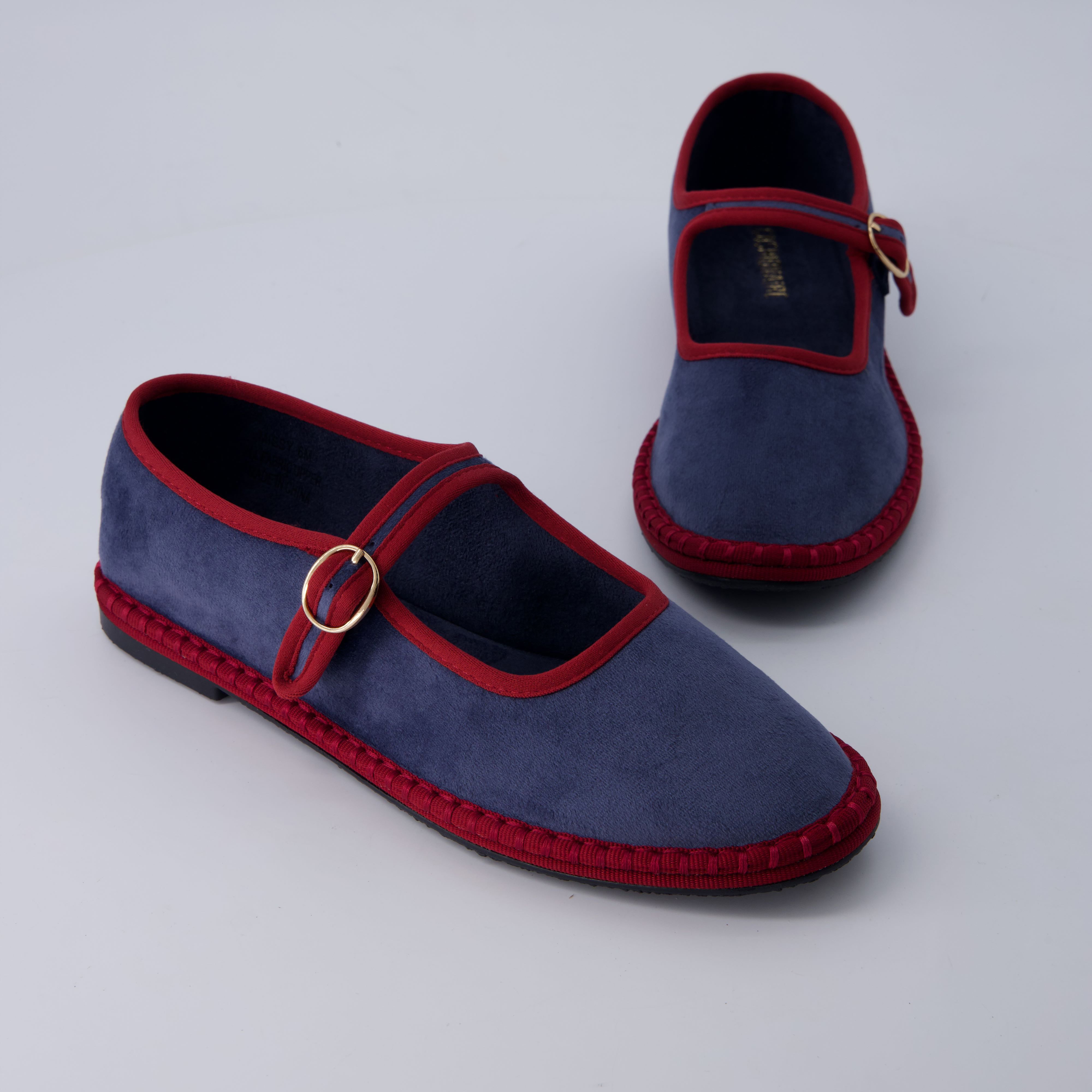 Missy Mary Jane Ballet Flats Dusty Blue Red Fabric Medium