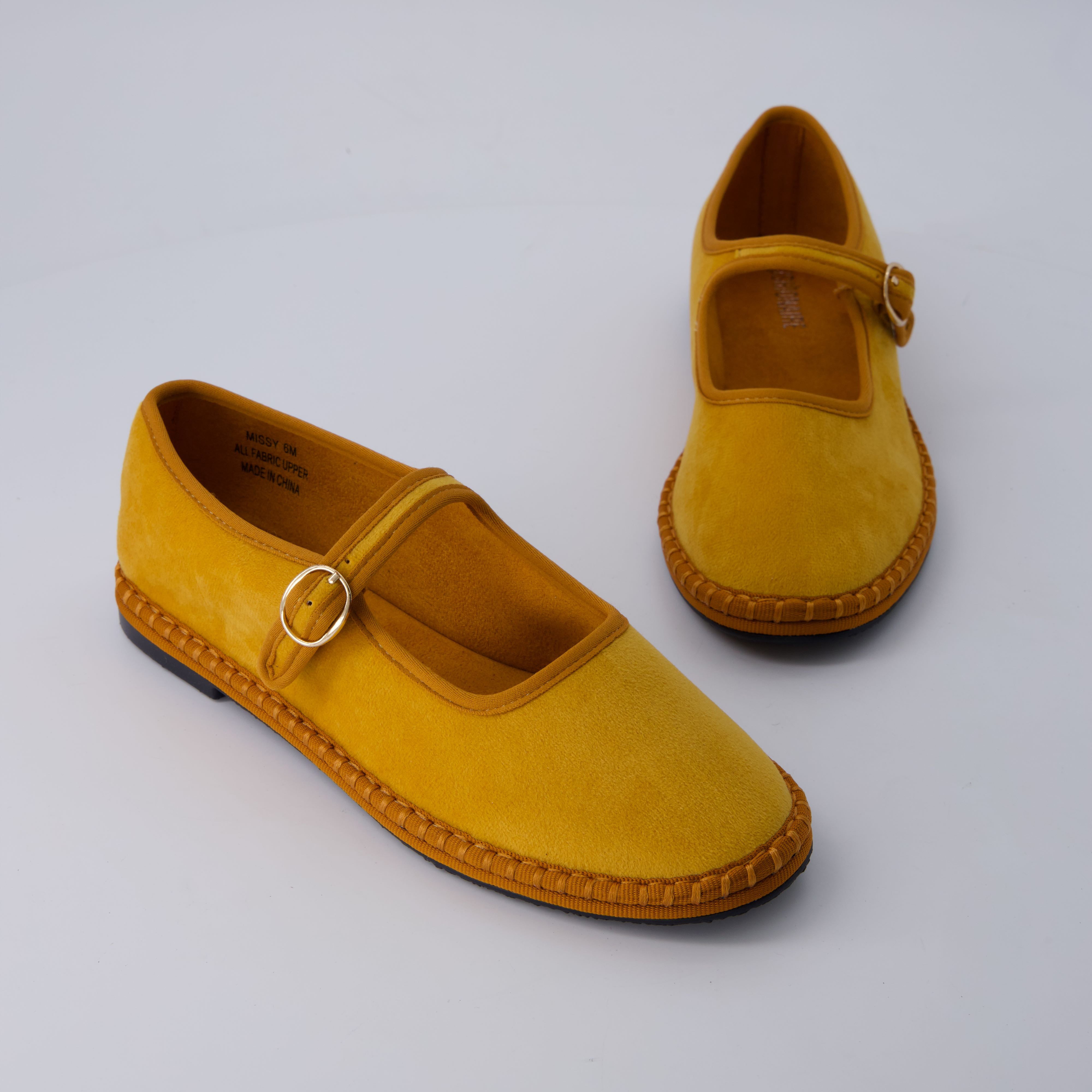Missy Mary Jane Ballet Flats Mustard Brown Fabric Medium