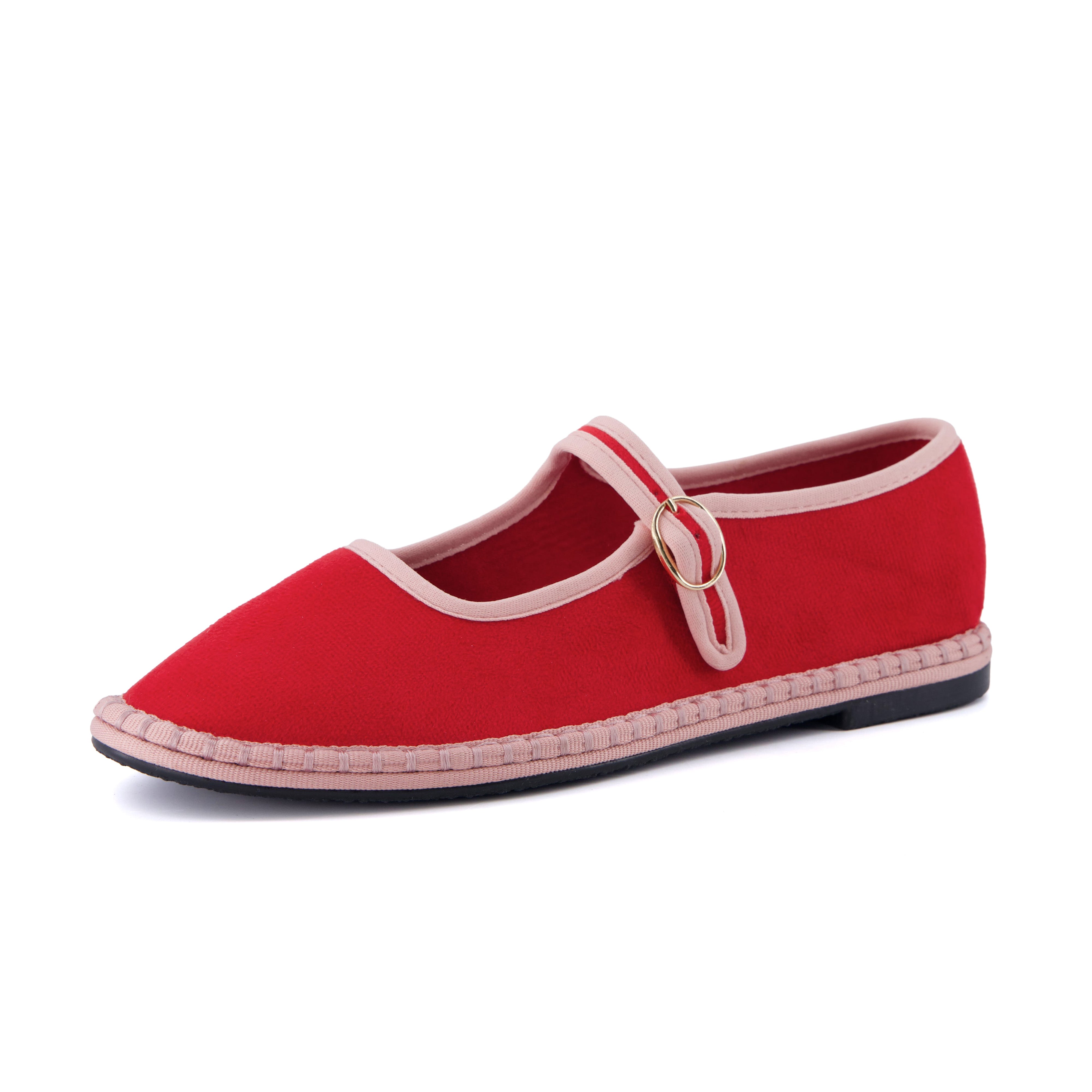 Missy Mary Jane Ballet Flats Red Pink Fabric Medium