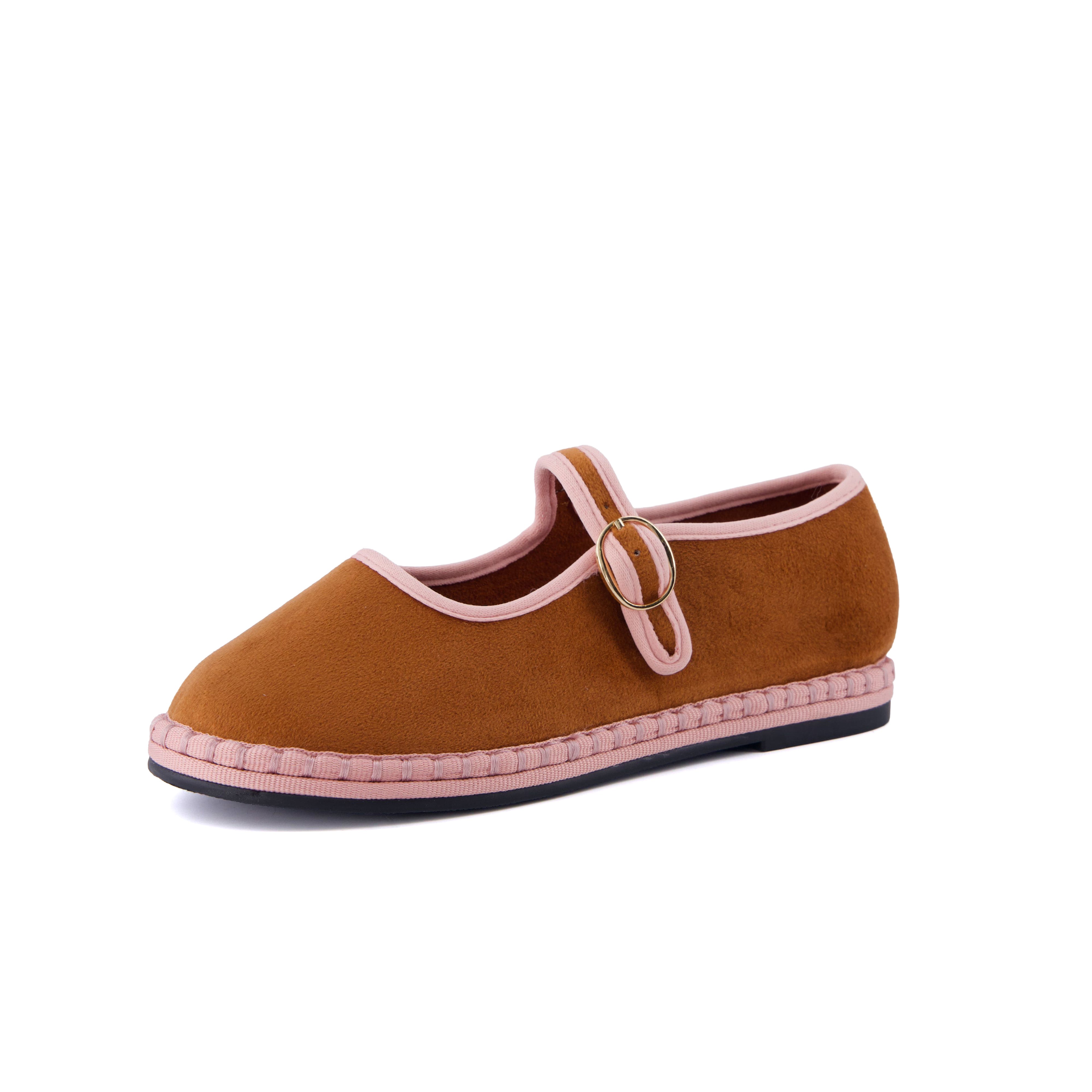 Missy Kids Mary Jane Flats Brown Pink Medium