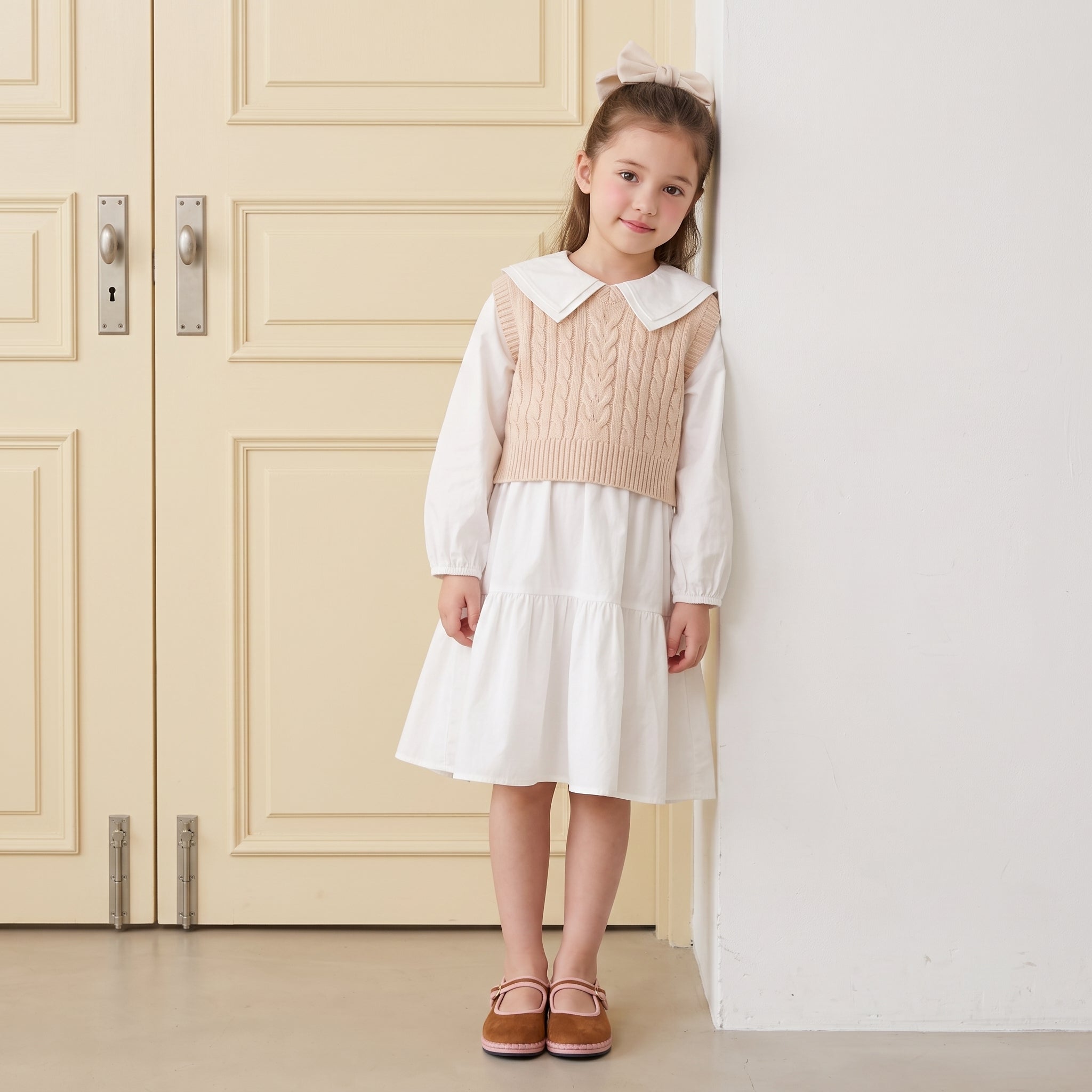 Missy Kids Mary Jane Flats Brown Pink Medium