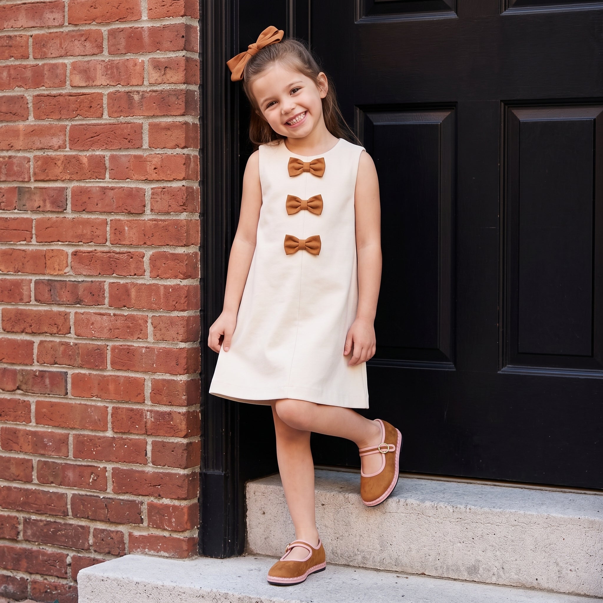 Missy Kids Mary Jane Flats Brown Pink Medium