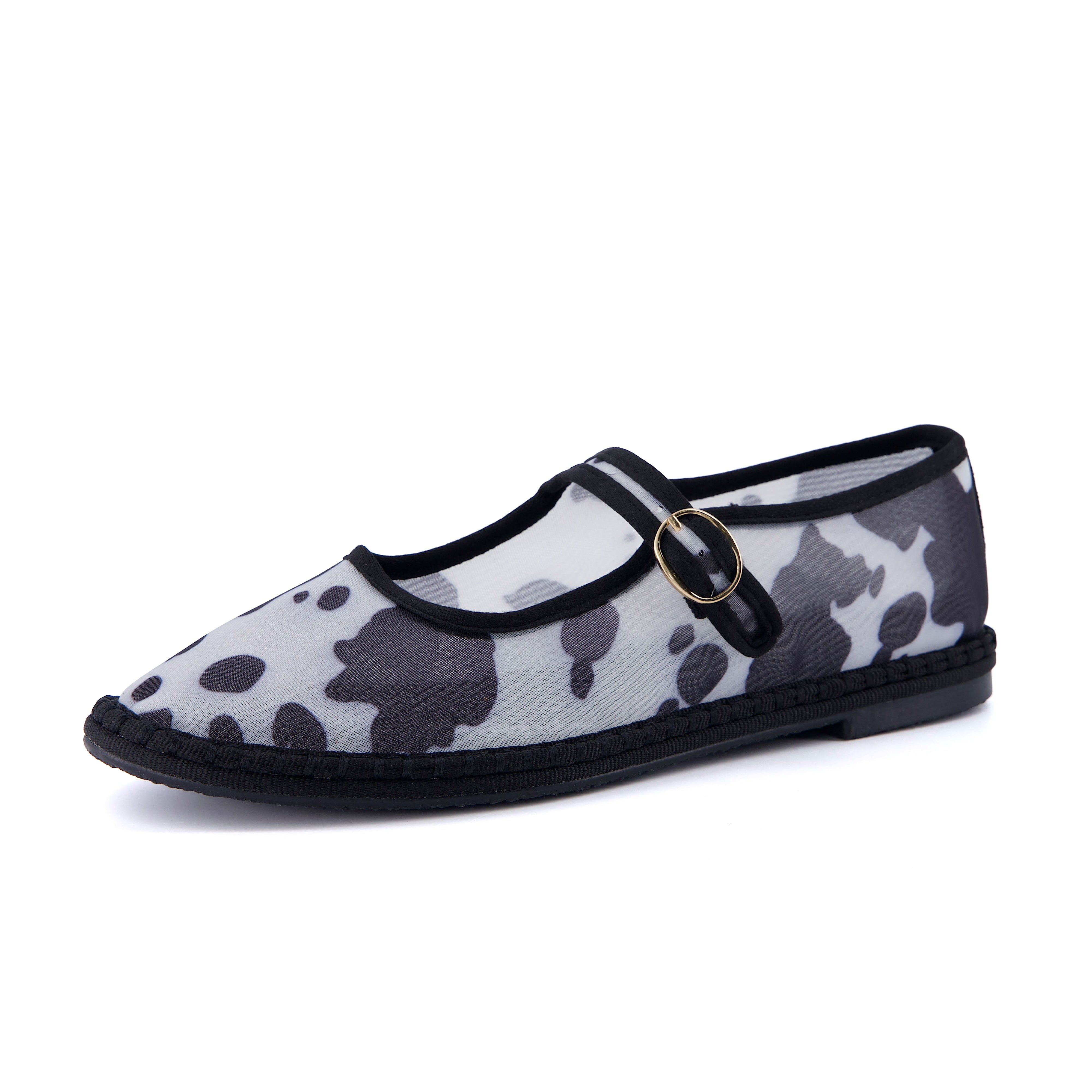 Missy Mary Jane Ballet Flats Black Cow Mesh Medium