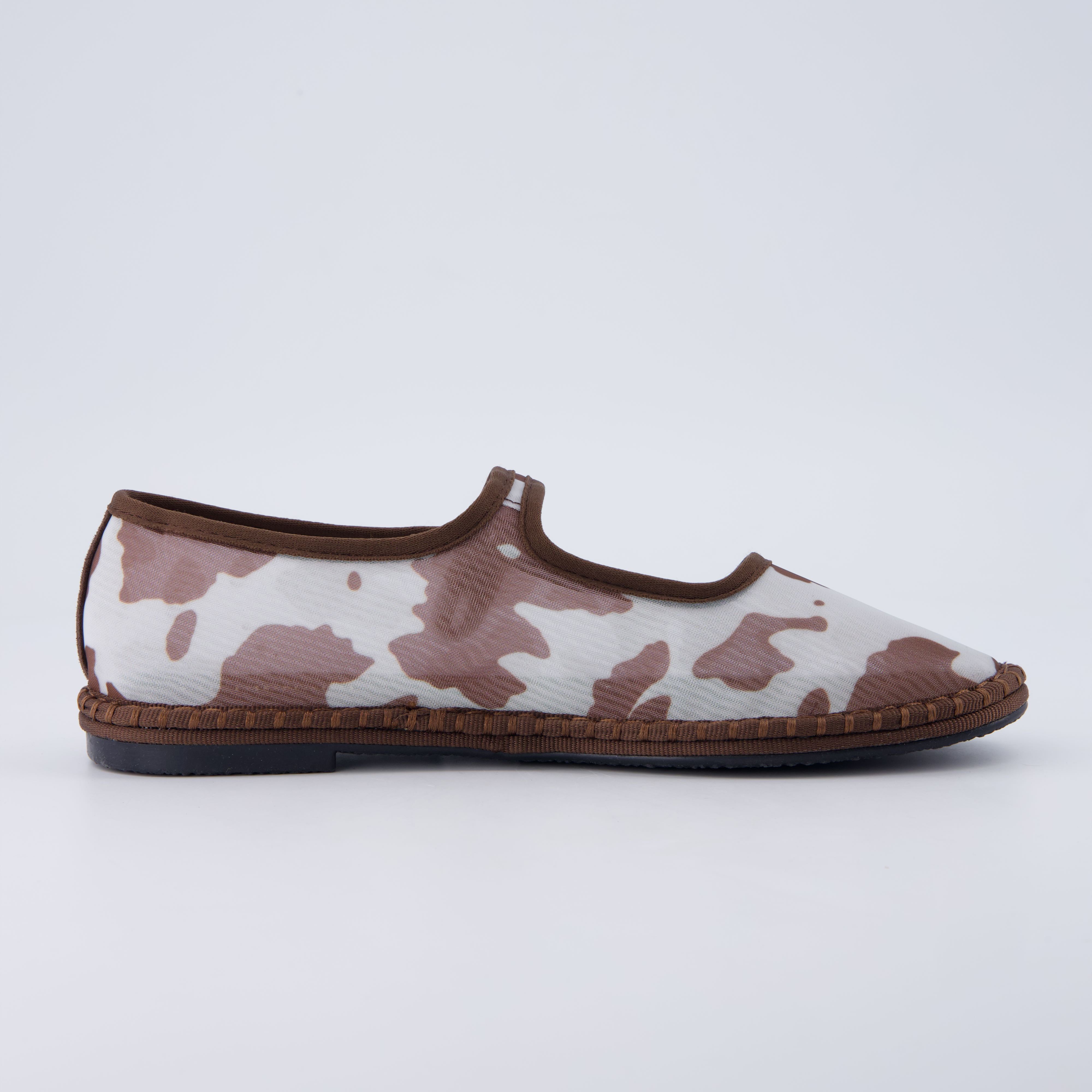 Missy Mary Jane Ballet Flats Brown Cow Mesh Medium