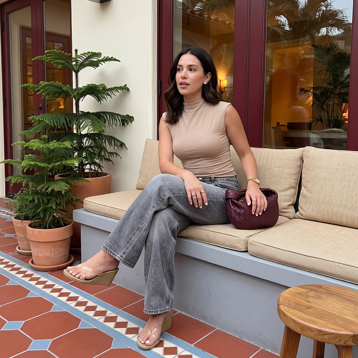 Mona Wedge Sandals Nude Medium