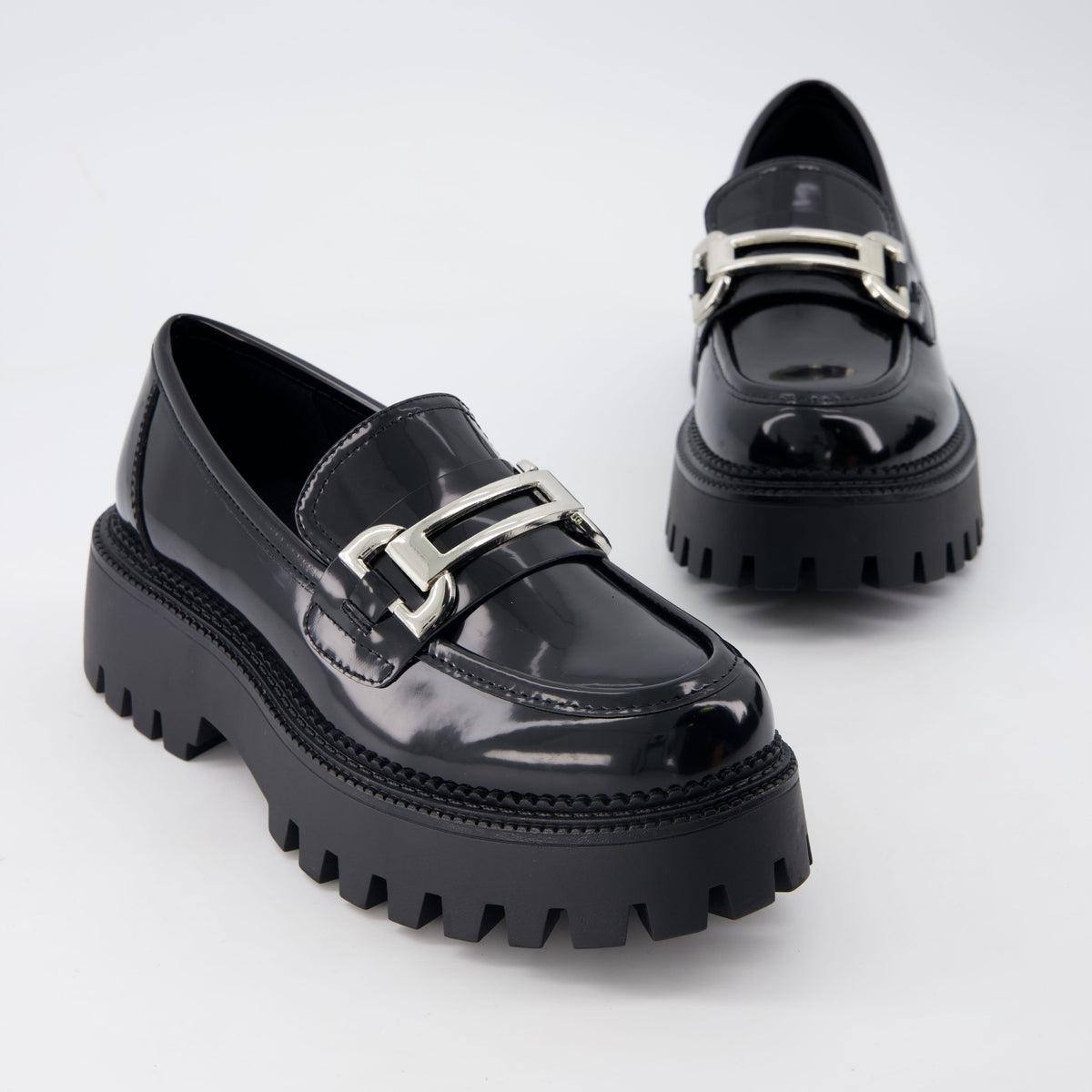 Mondo Chunky Platform Loafers Black Patent Medium