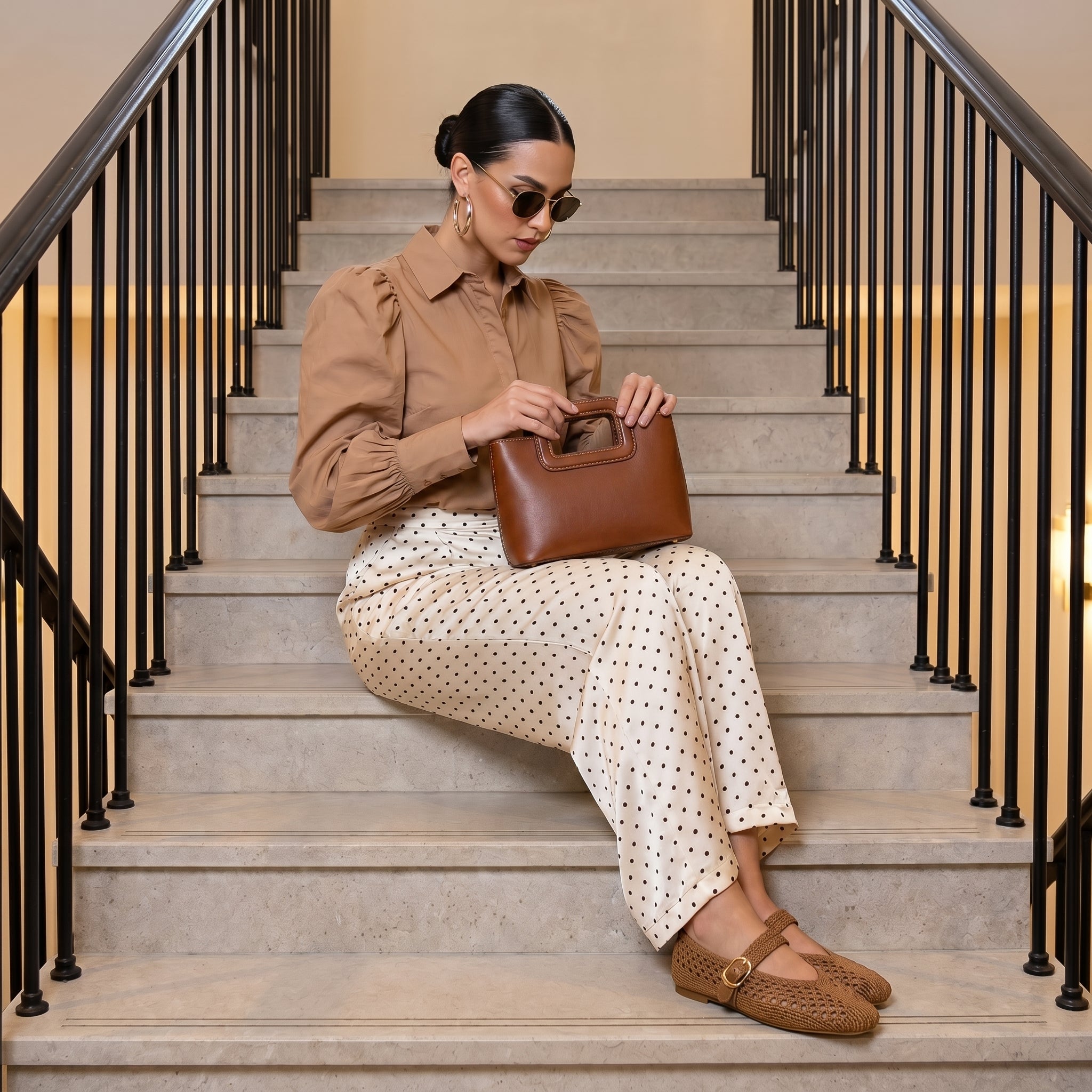 Monet Woven Mary Jane Flats Brown Medium