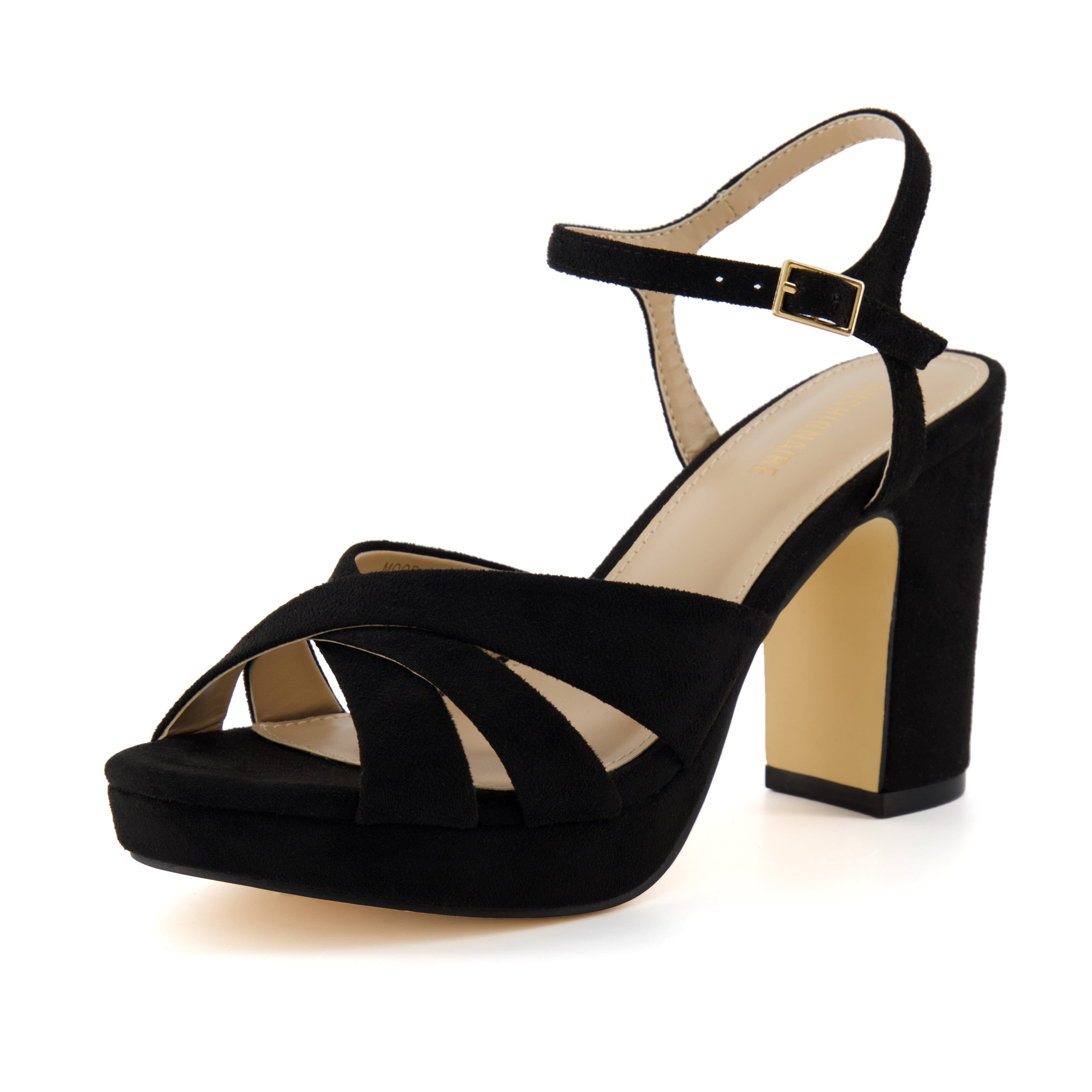 Mood Platform Dress Sandal Black Vegan Suede