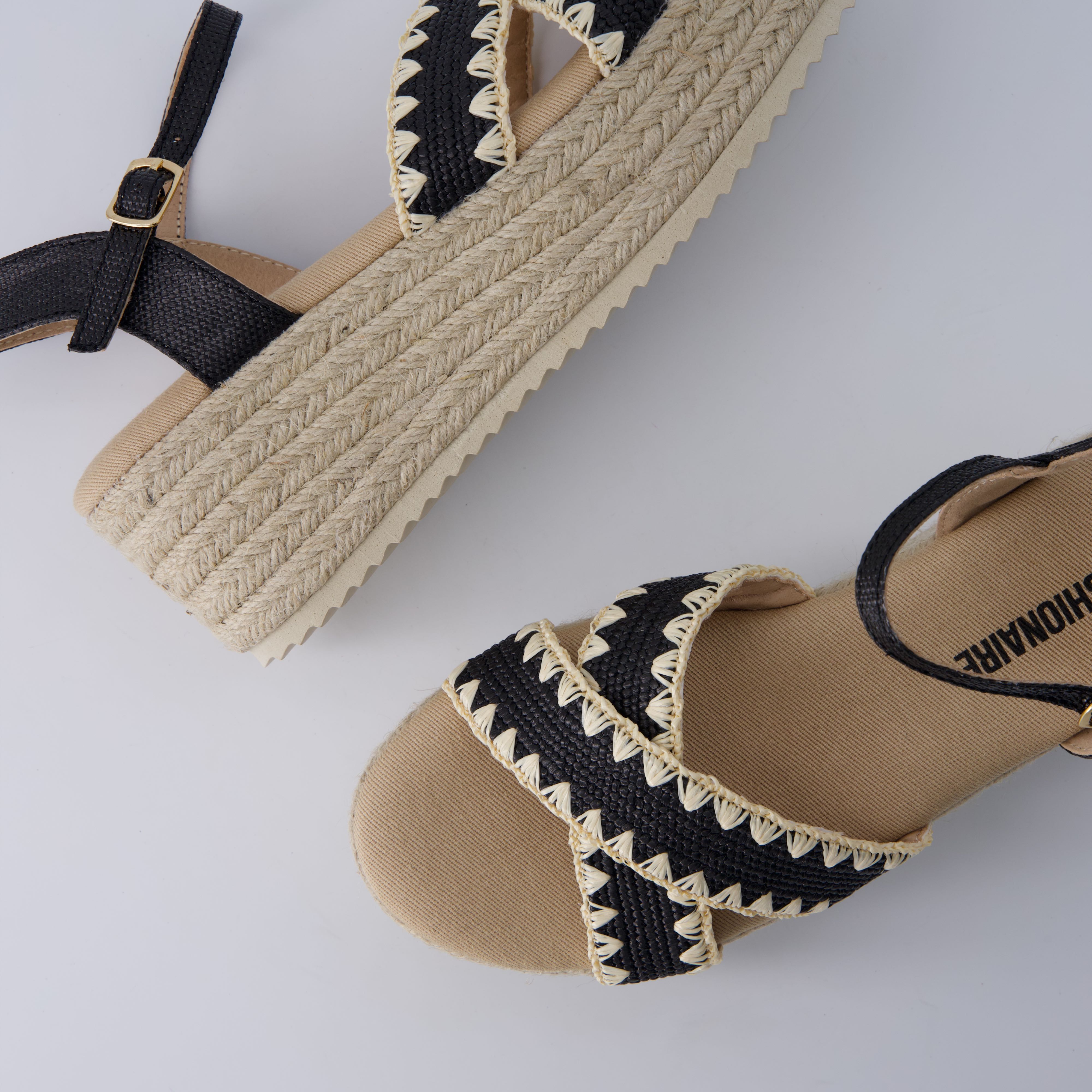 Ola Raffia Platform Sandals Black