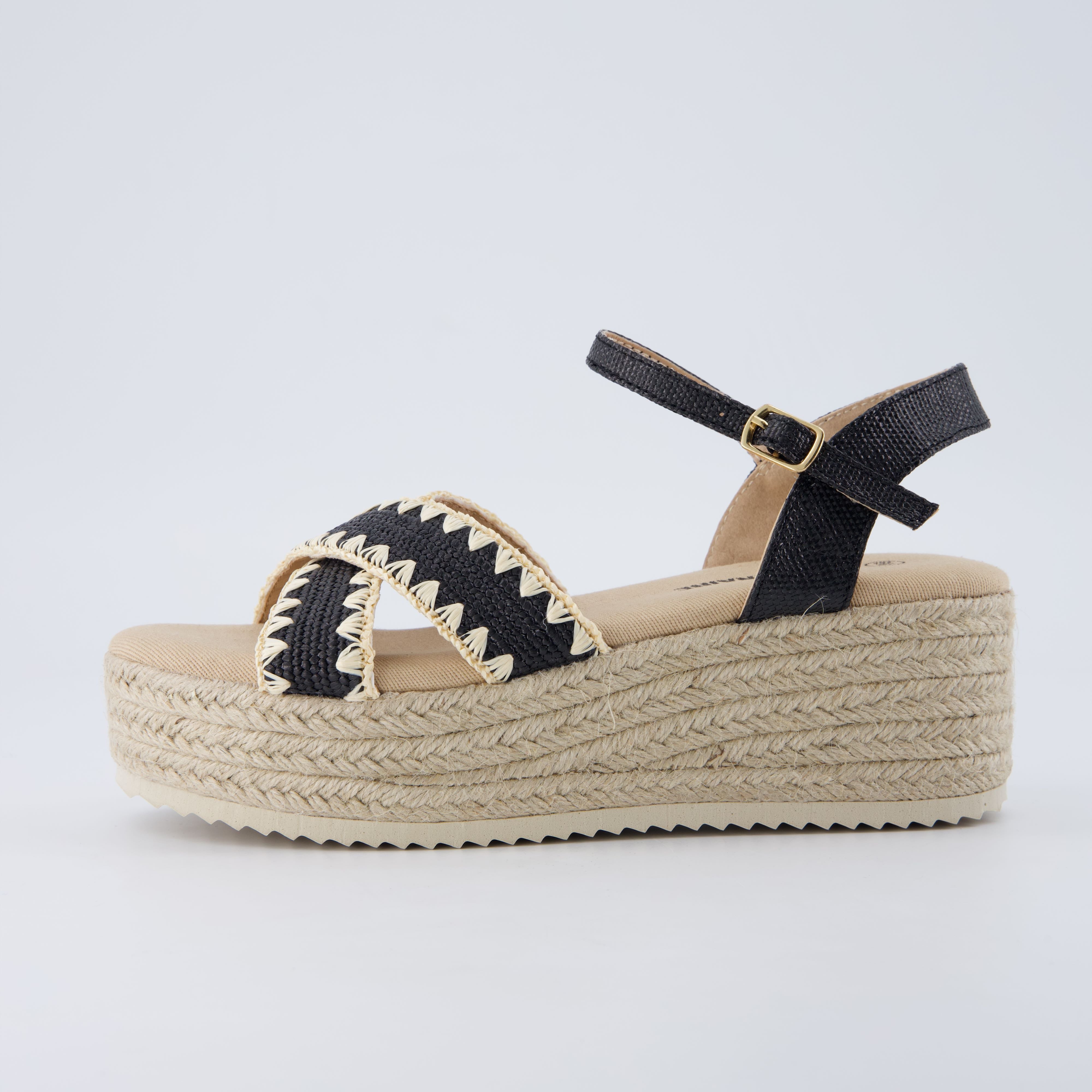 Ola Raffia Platform Sandals Black