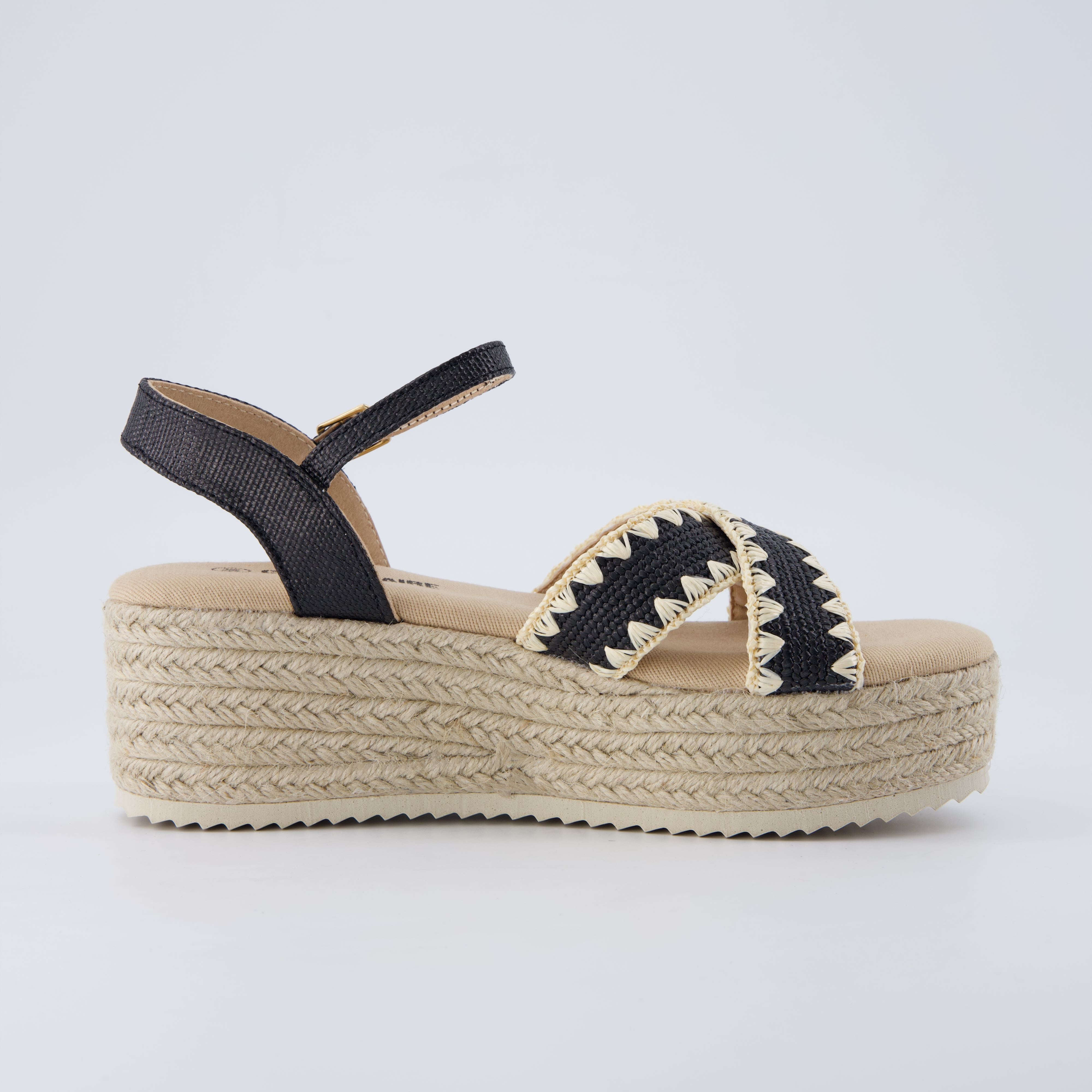 Ola Raffia Platform Sandals Black