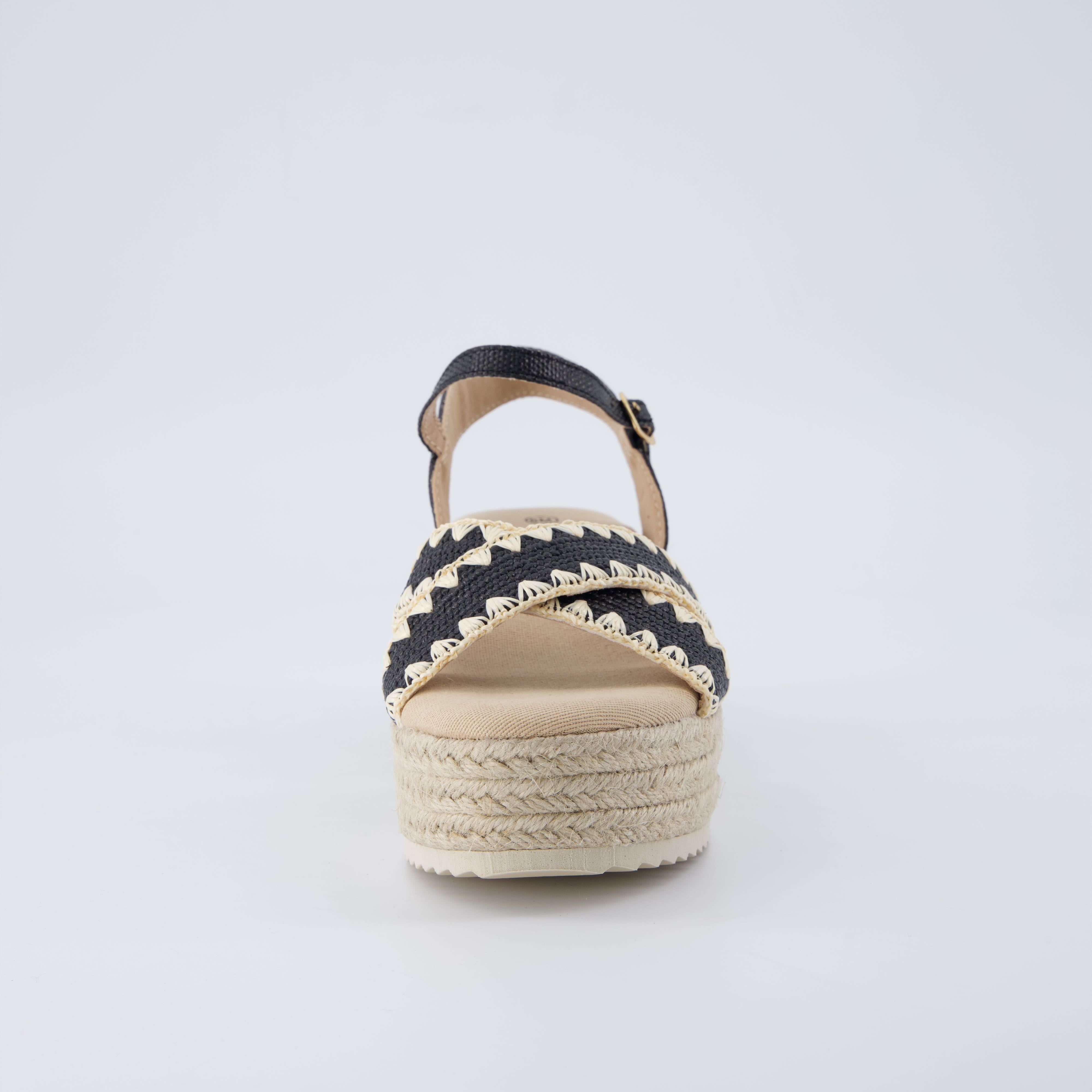 Ola Raffia Platform Sandals Black