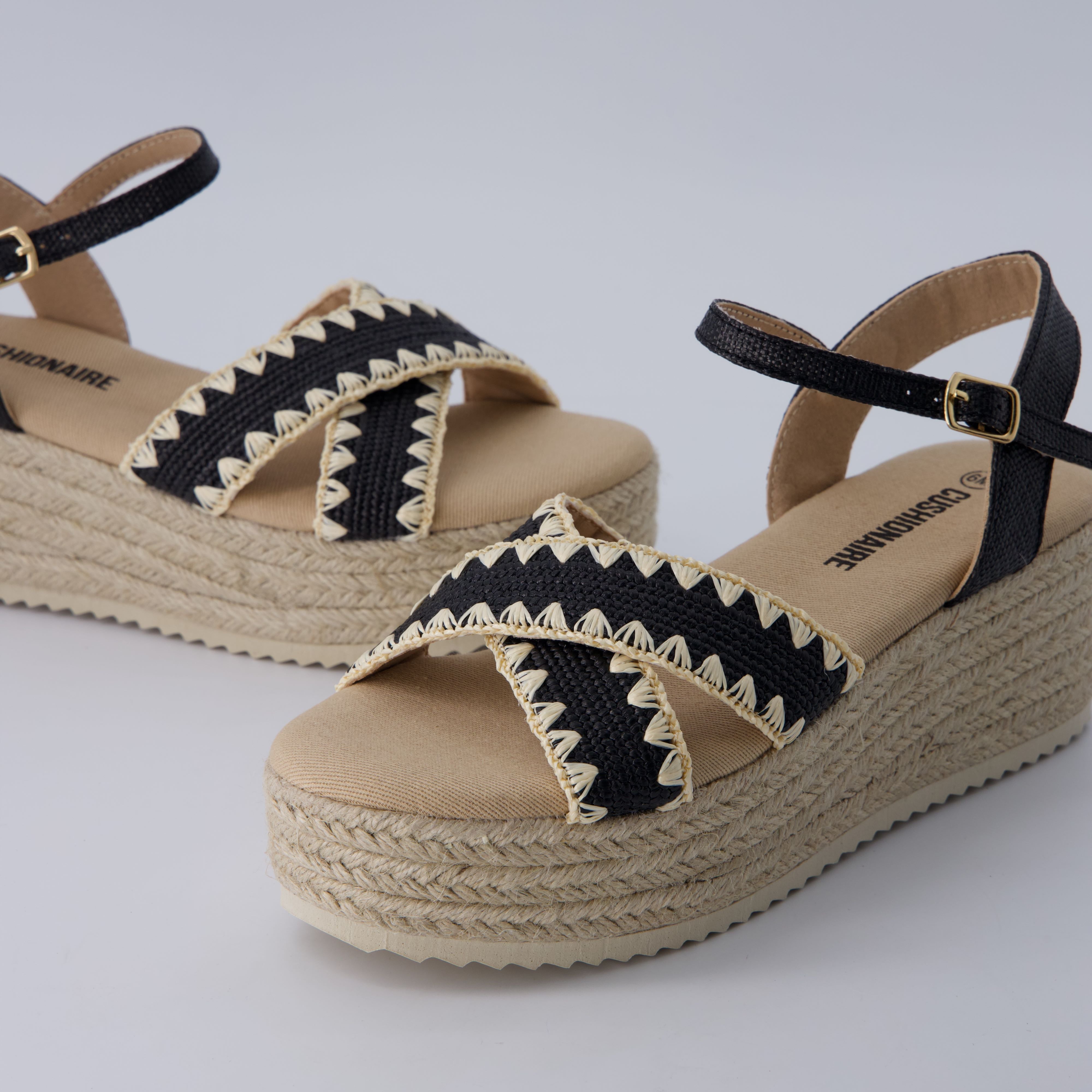 Ola Raffia Platform Sandals Black