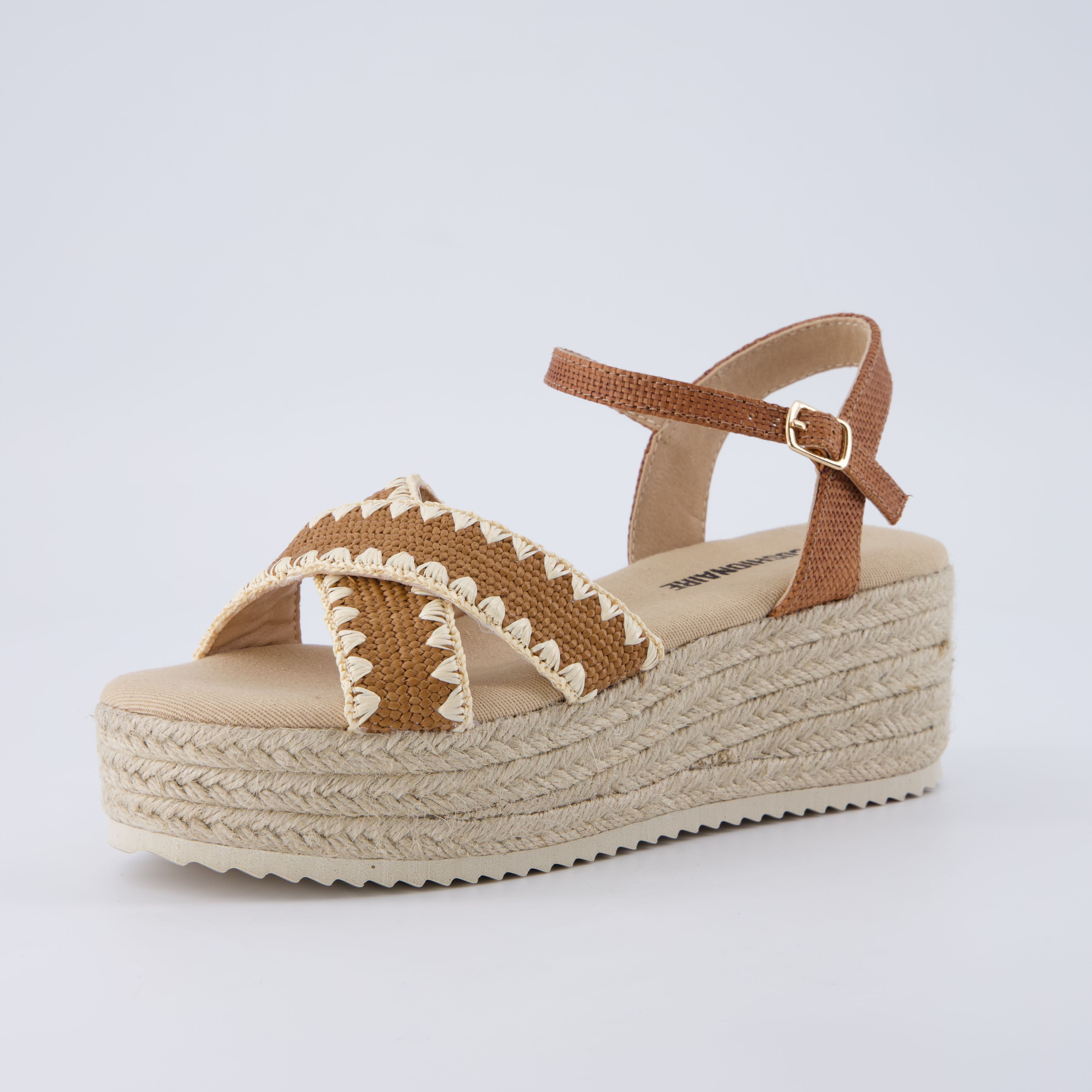 Ola Raffia Platform Sandals Brown