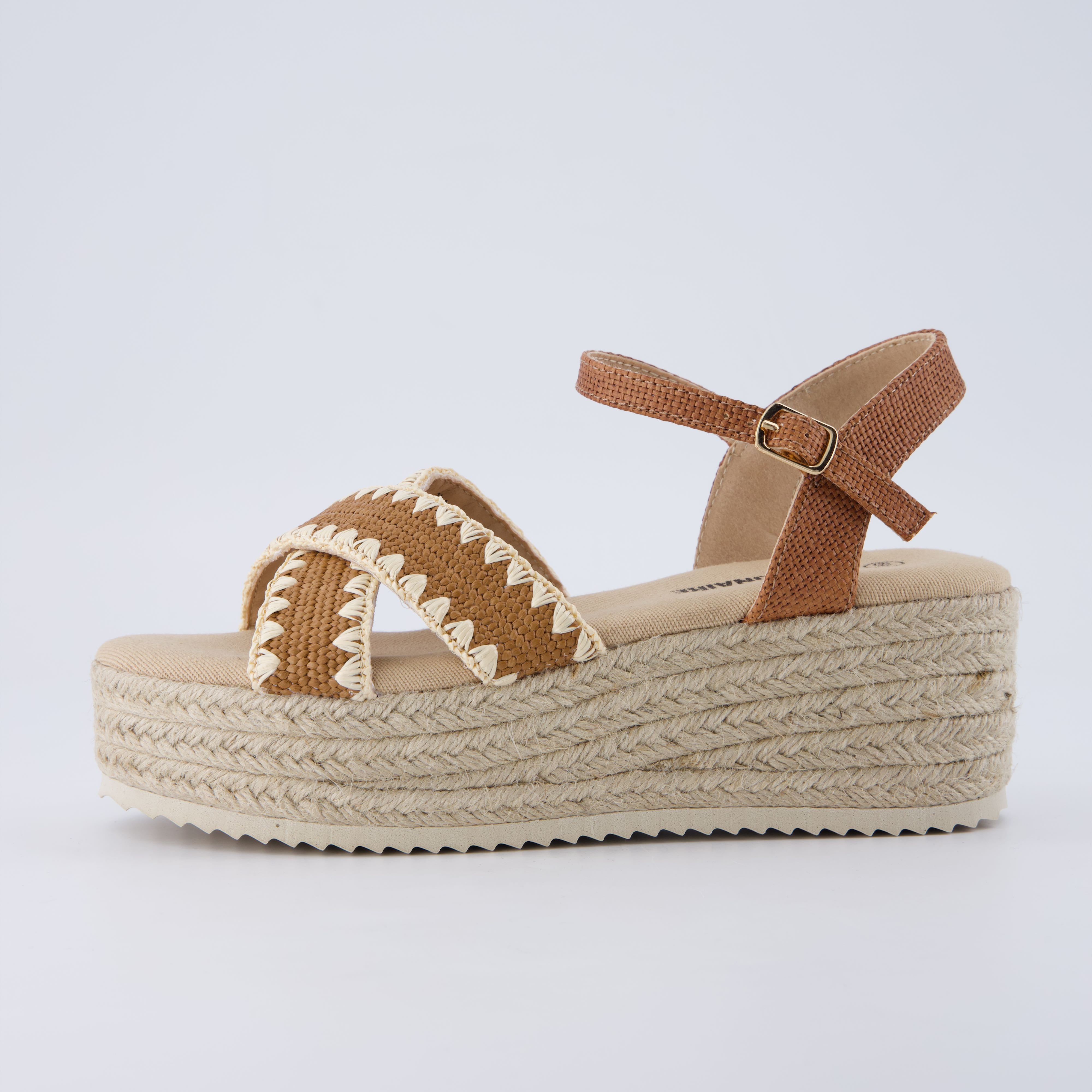 Ola Raffia Platform Sandals Brown
